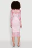 Marble Print Mesh Long Sleeve Midi Dress sold by Rainbow