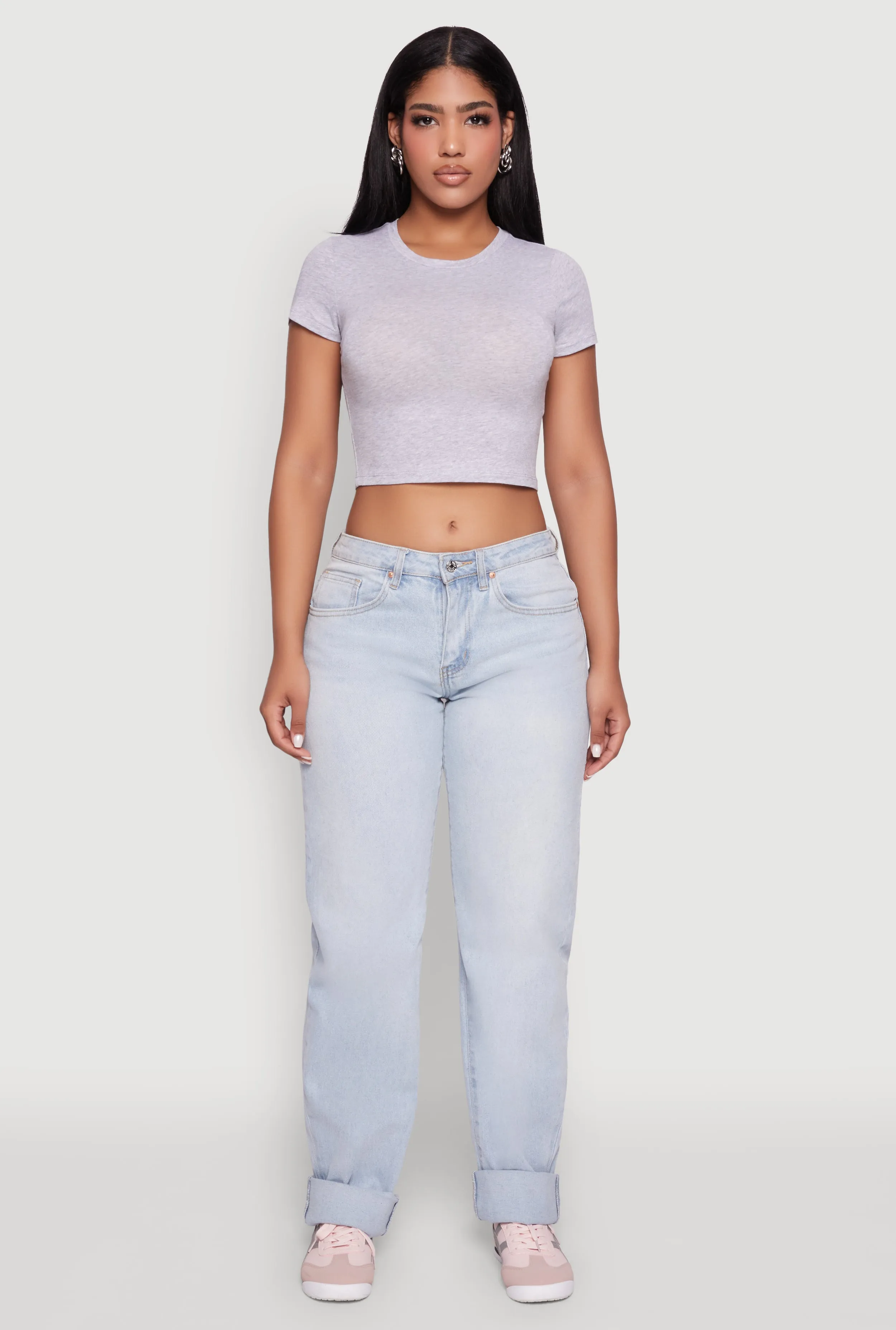 Cropped Short Sleeve Crew Neck Tee sold by Rainbow product image thumbnail 3