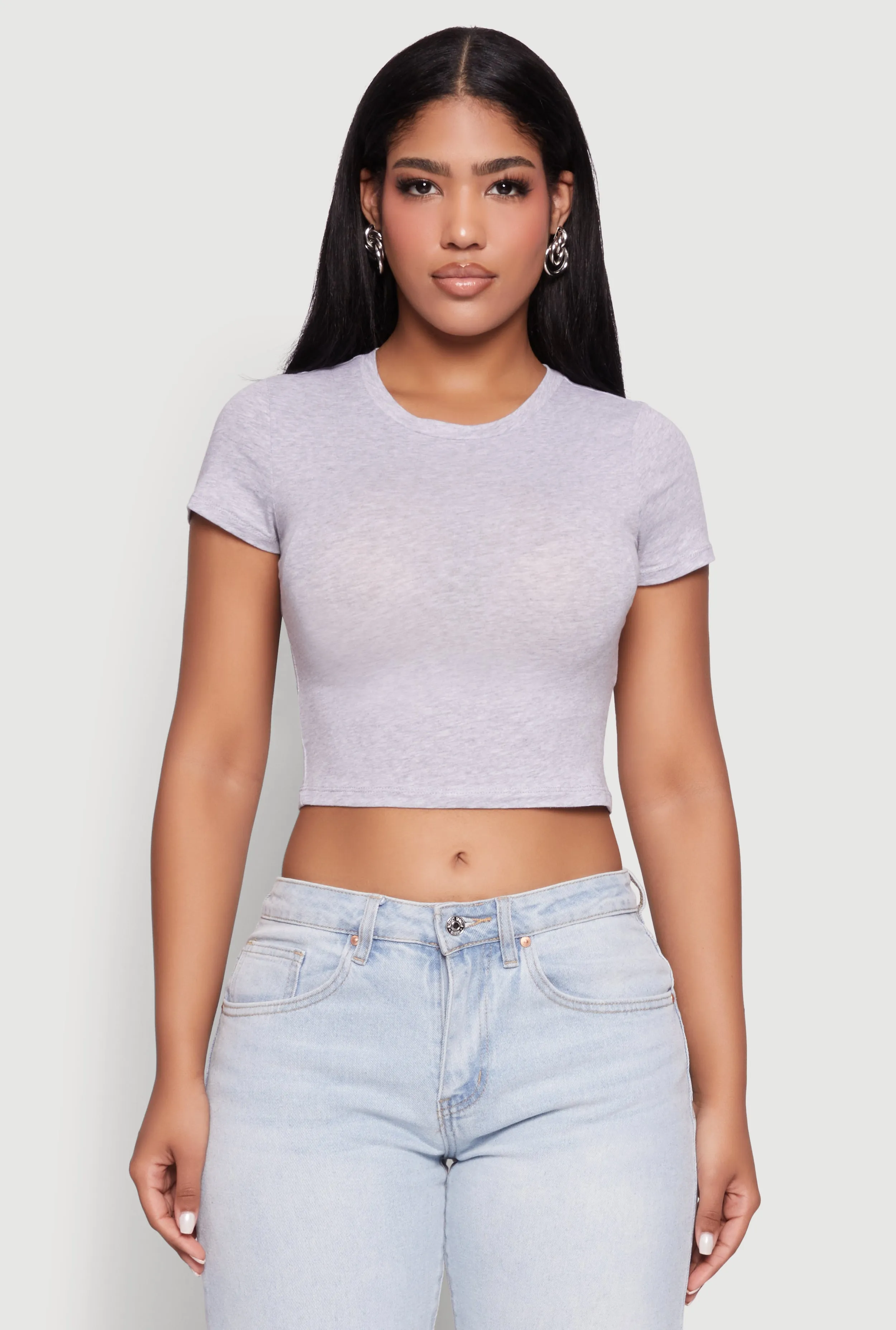 Cropped Short Sleeve Crew Neck Tee sold by Rainbow product image thumbnail 2