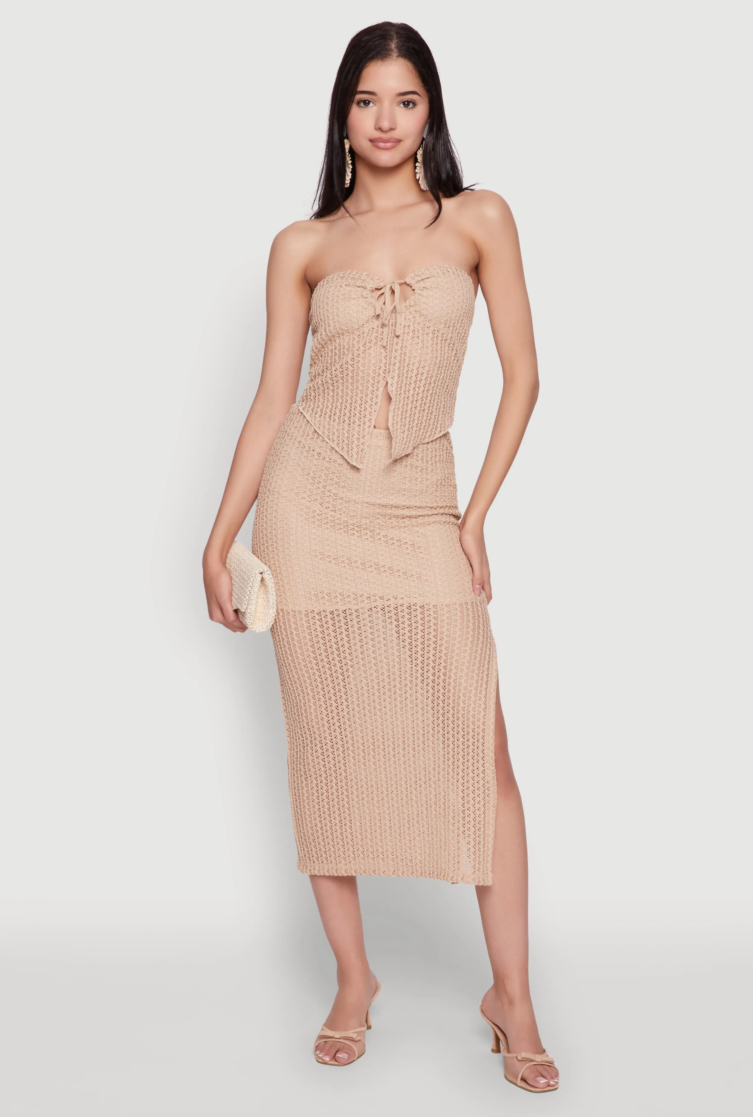 Lined Textured Knit Side Slit Skirt sold by Rainbow