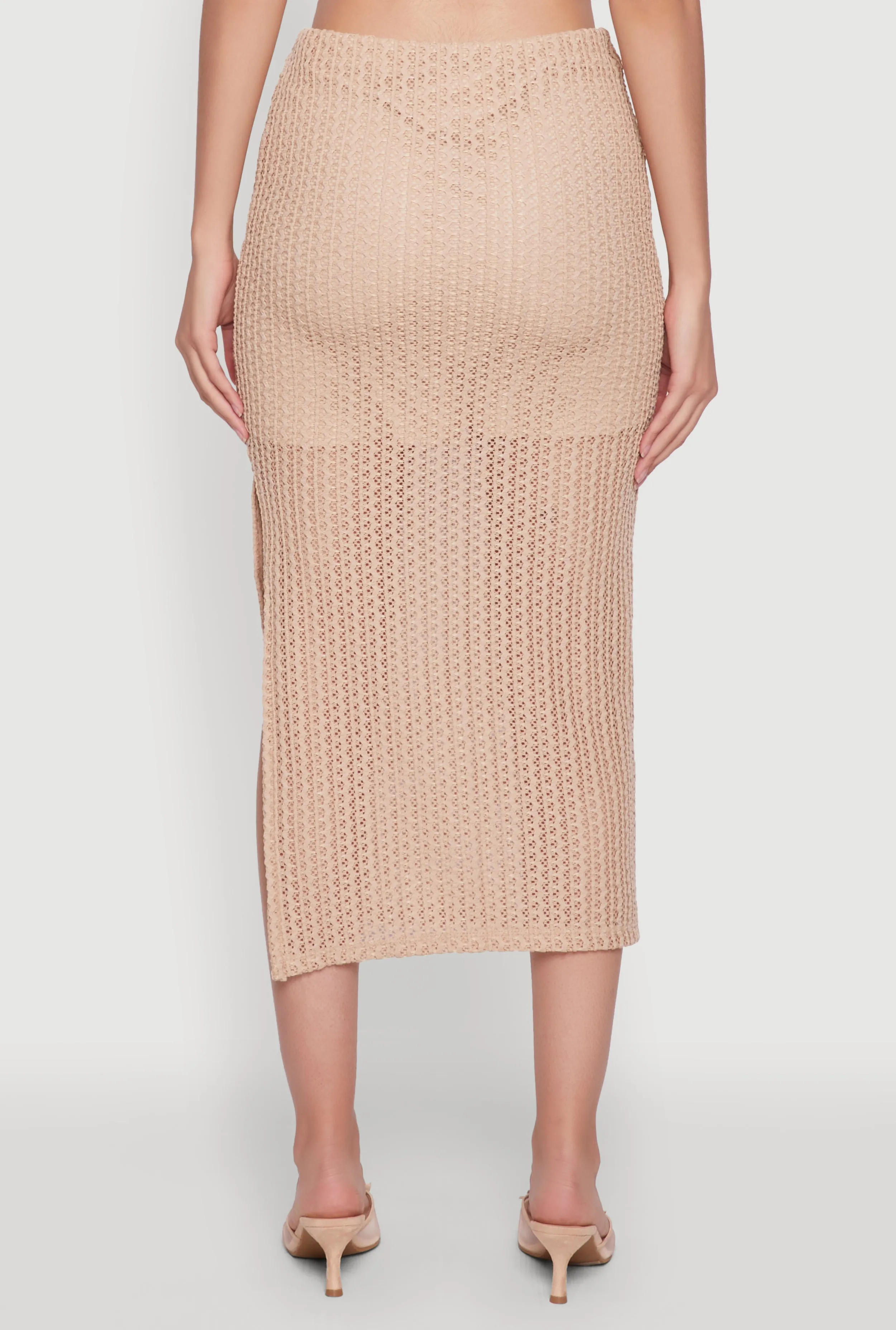 Lined Textured Knit Side Slit Skirt sold by Rainbow product image thumbnail 5