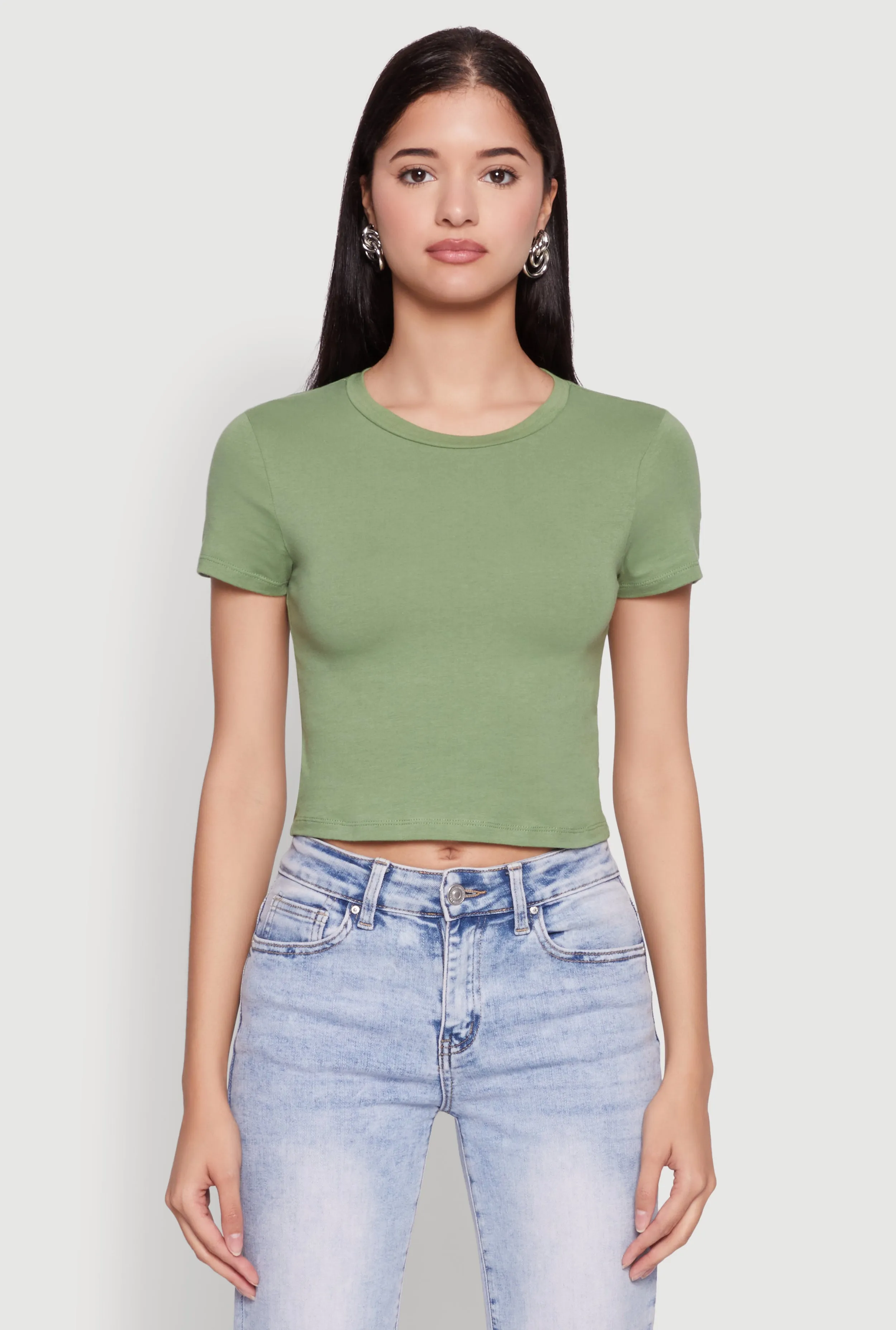 Cropped Short Sleeve Crew Neck Tee sold by Rainbow product image thumbnail 2