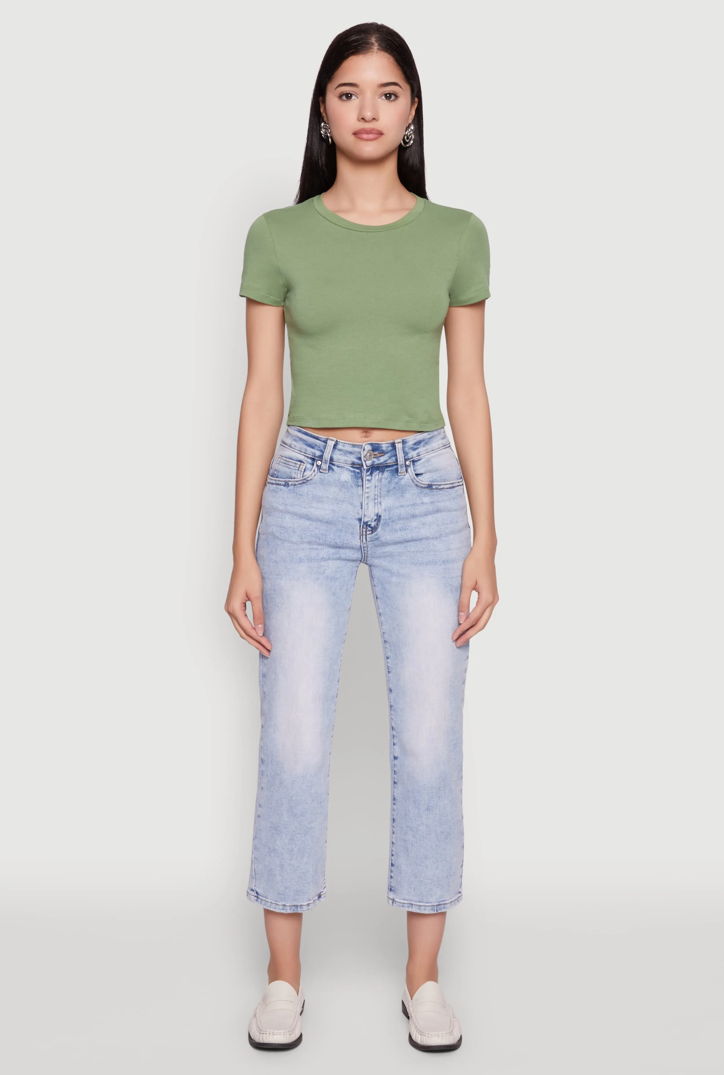 Cropped Short Sleeve Crew Neck Tee sold by Rainbow product image thumbnail 3