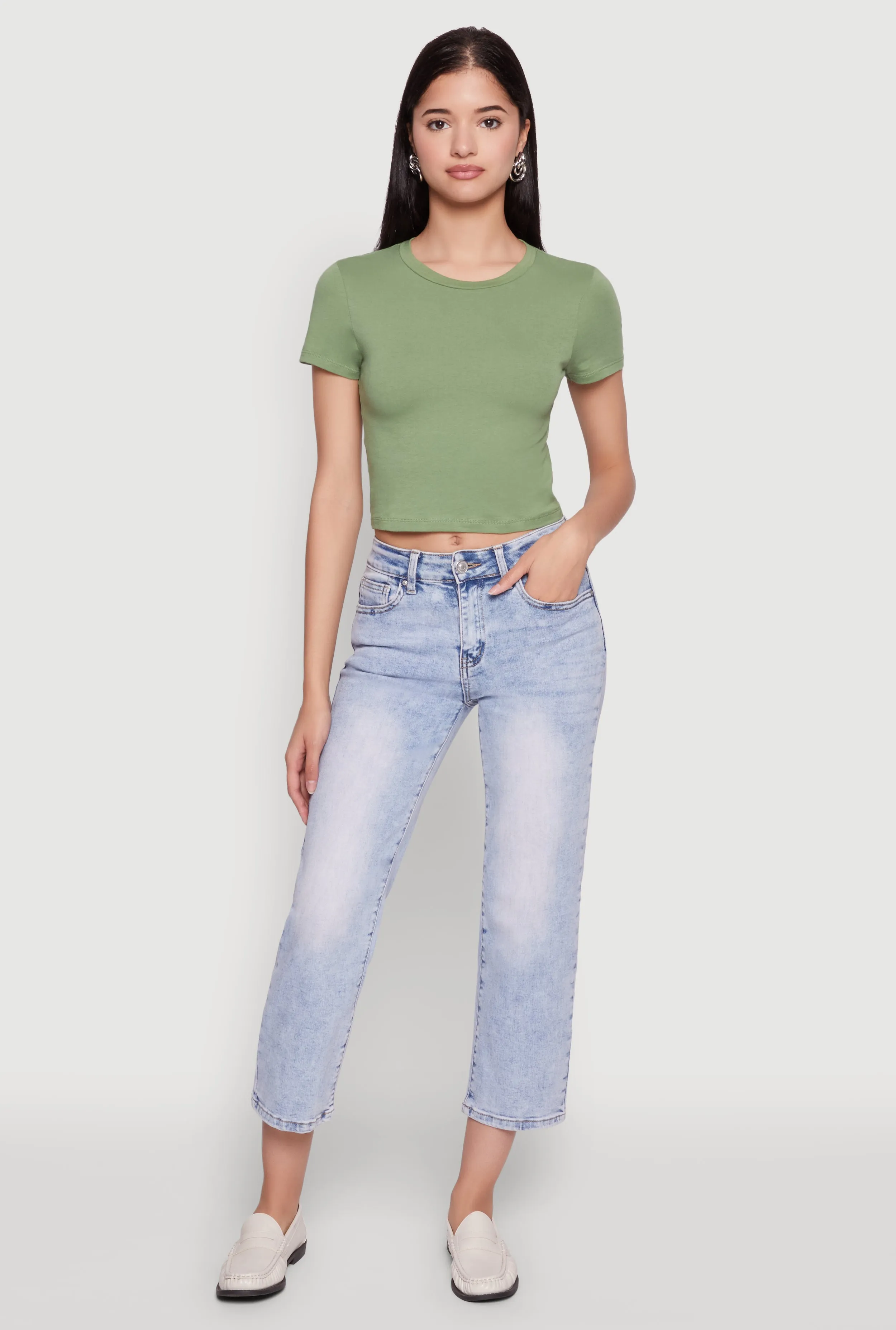 Cropped Short Sleeve Crew Neck Tee sold by Rainbow