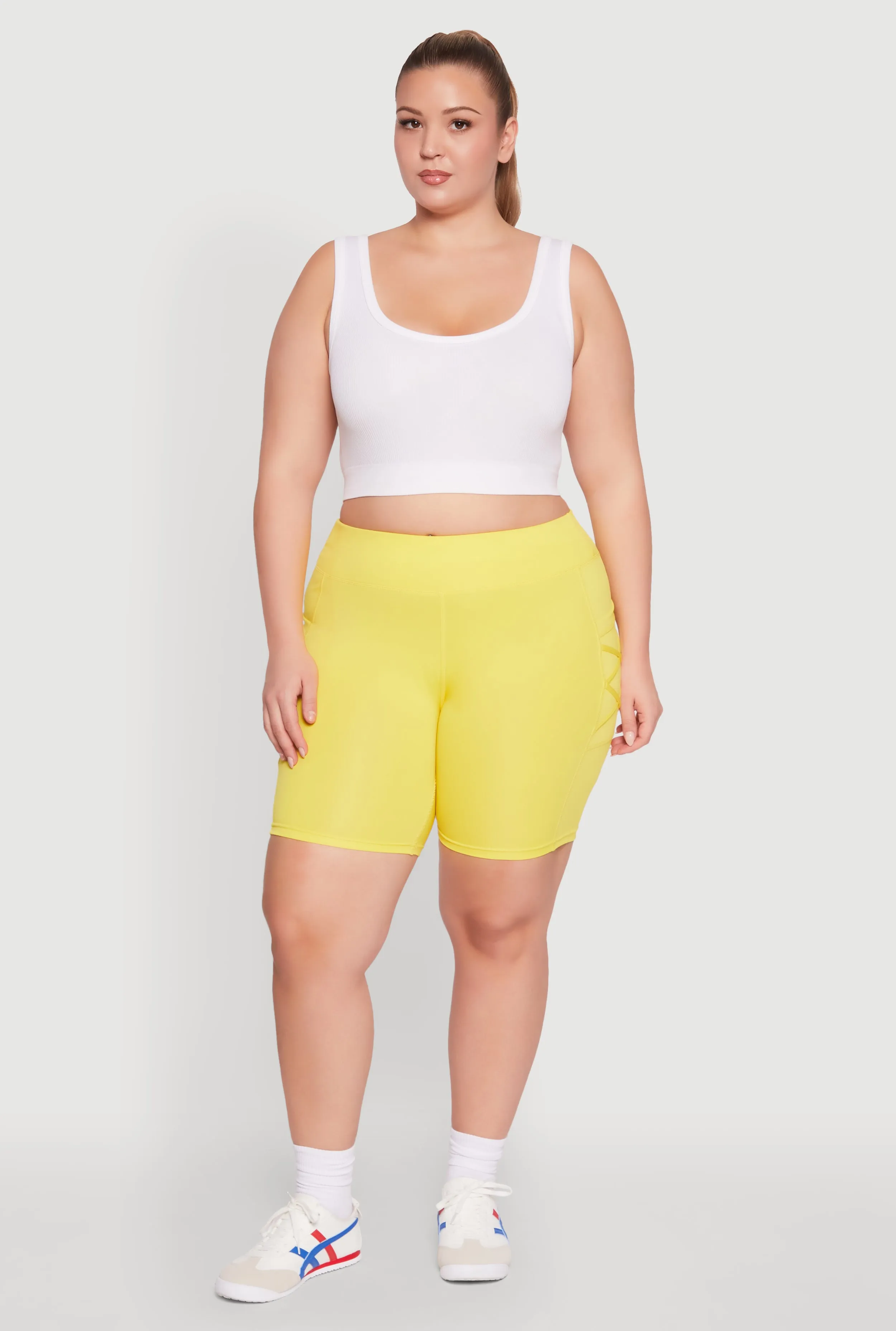 Plus Size Caged Mesh Cell Phone Pocket Biker Shorts sold by Rainbow product image thumbnail 2
