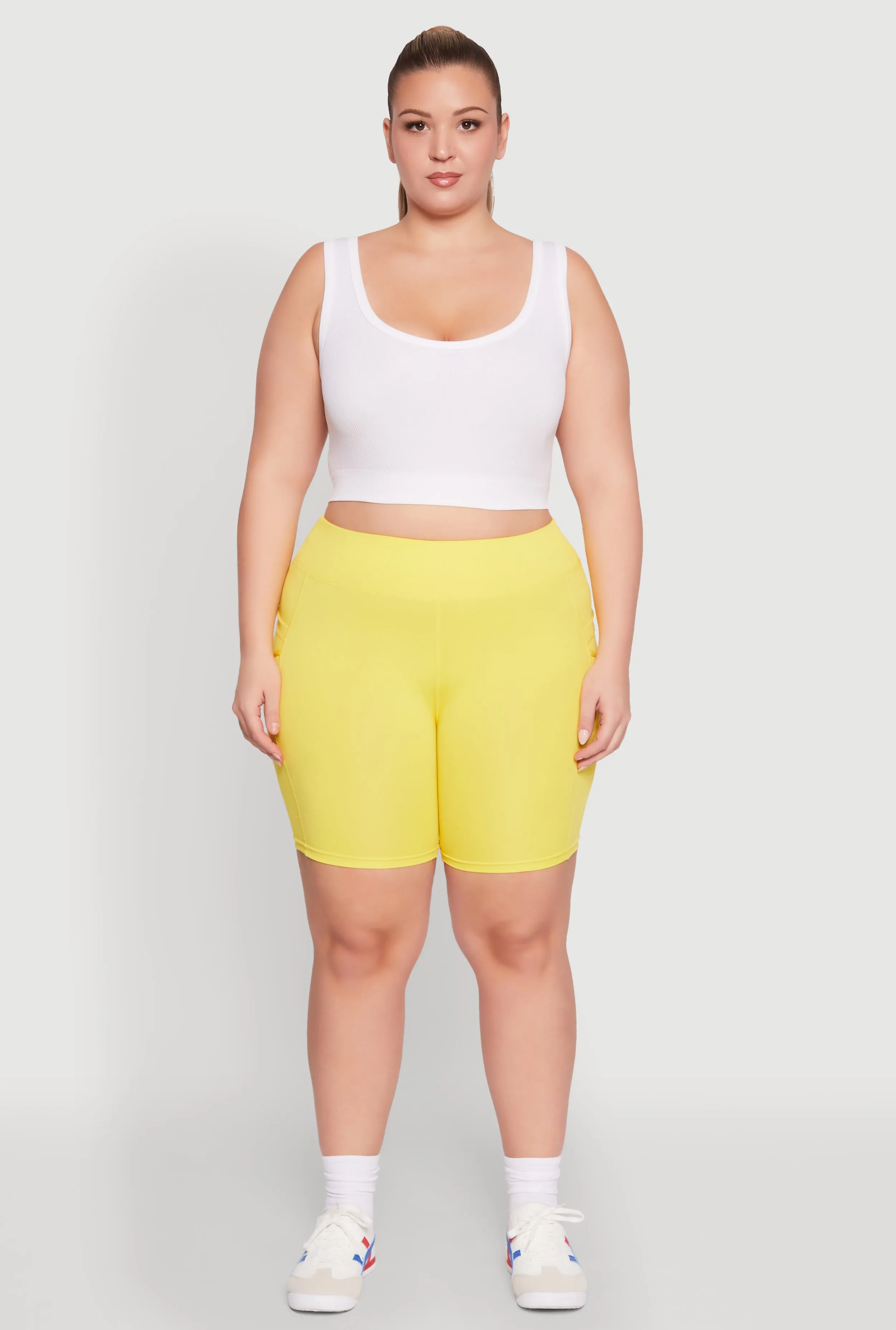 Plus Size Caged Mesh Cell Phone Pocket Biker Shorts sold by Rainbow