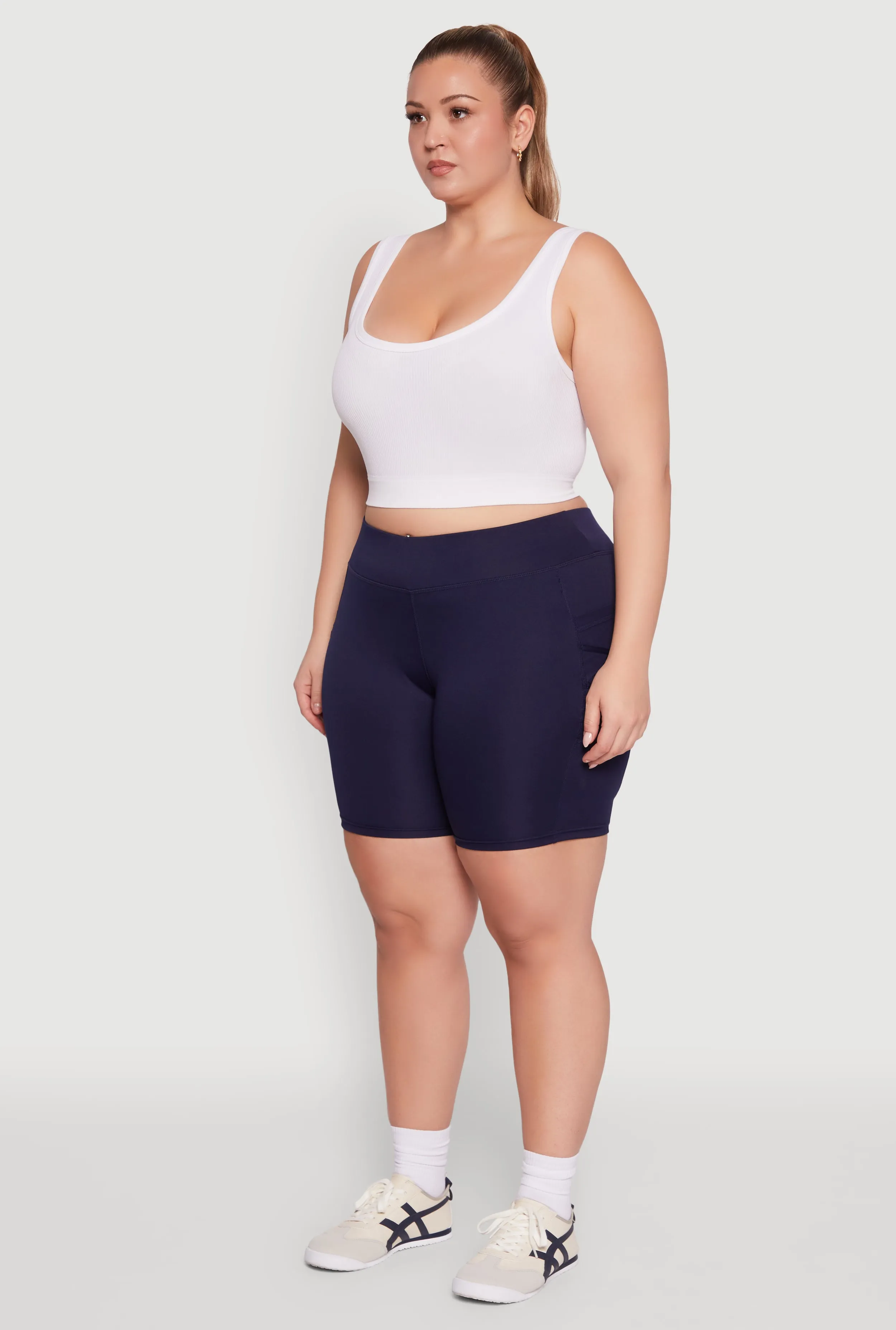 Plus Size Caged Mesh Cell Phone Pocket Biker Shorts sold by Rainbow product image thumbnail 3