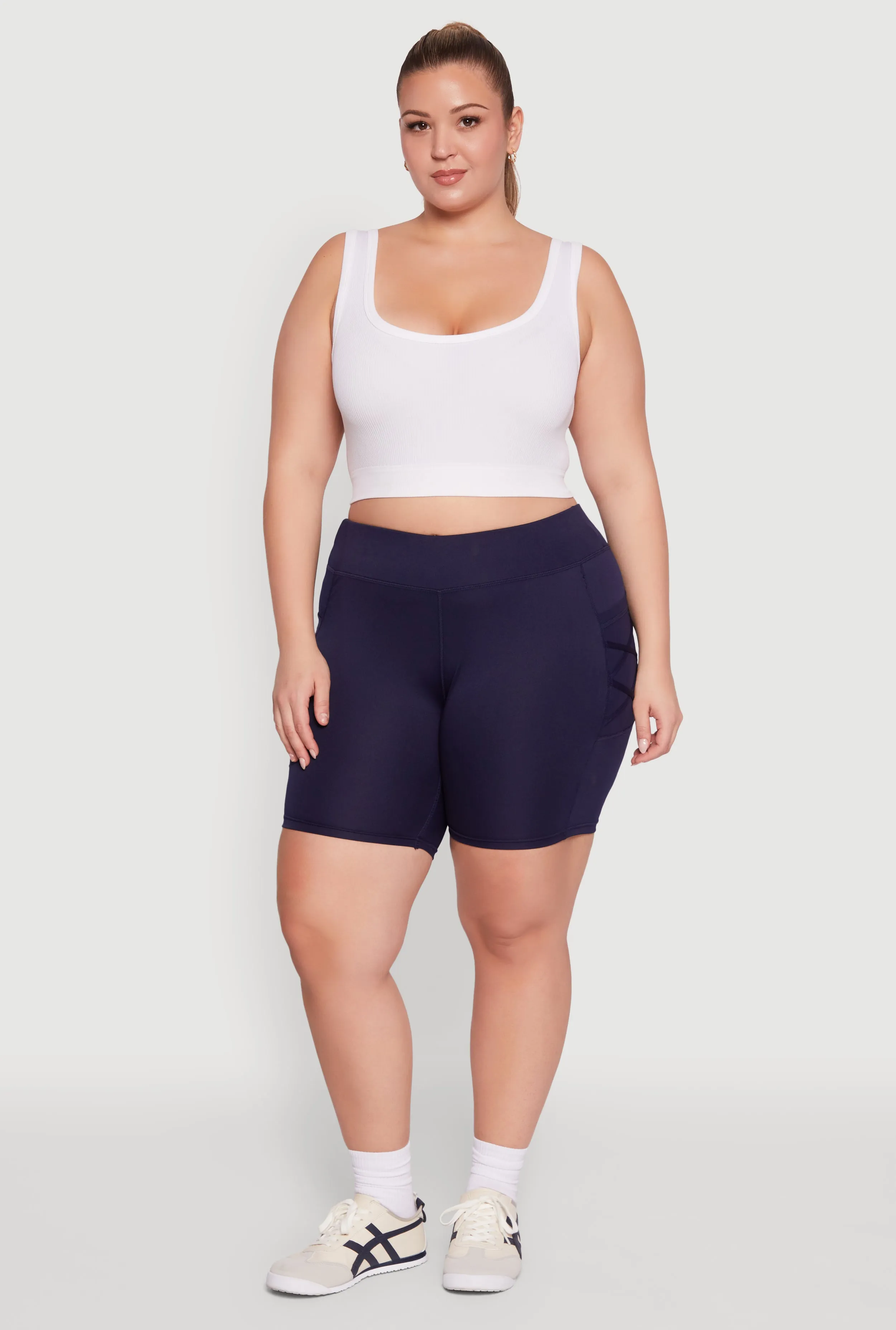 Plus Size Caged Mesh Cell Phone Pocket Biker Shorts sold by Rainbow