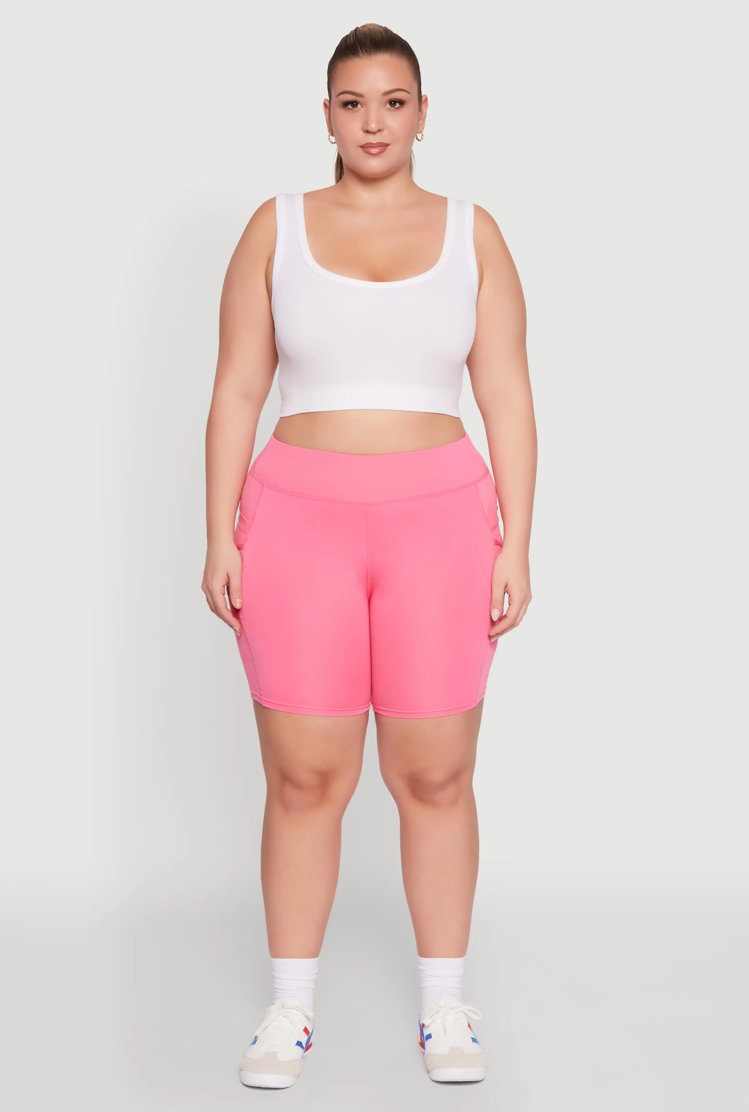 Plus Size Caged Mesh Cell Phone Pocket Biker Shorts sold by Rainbow