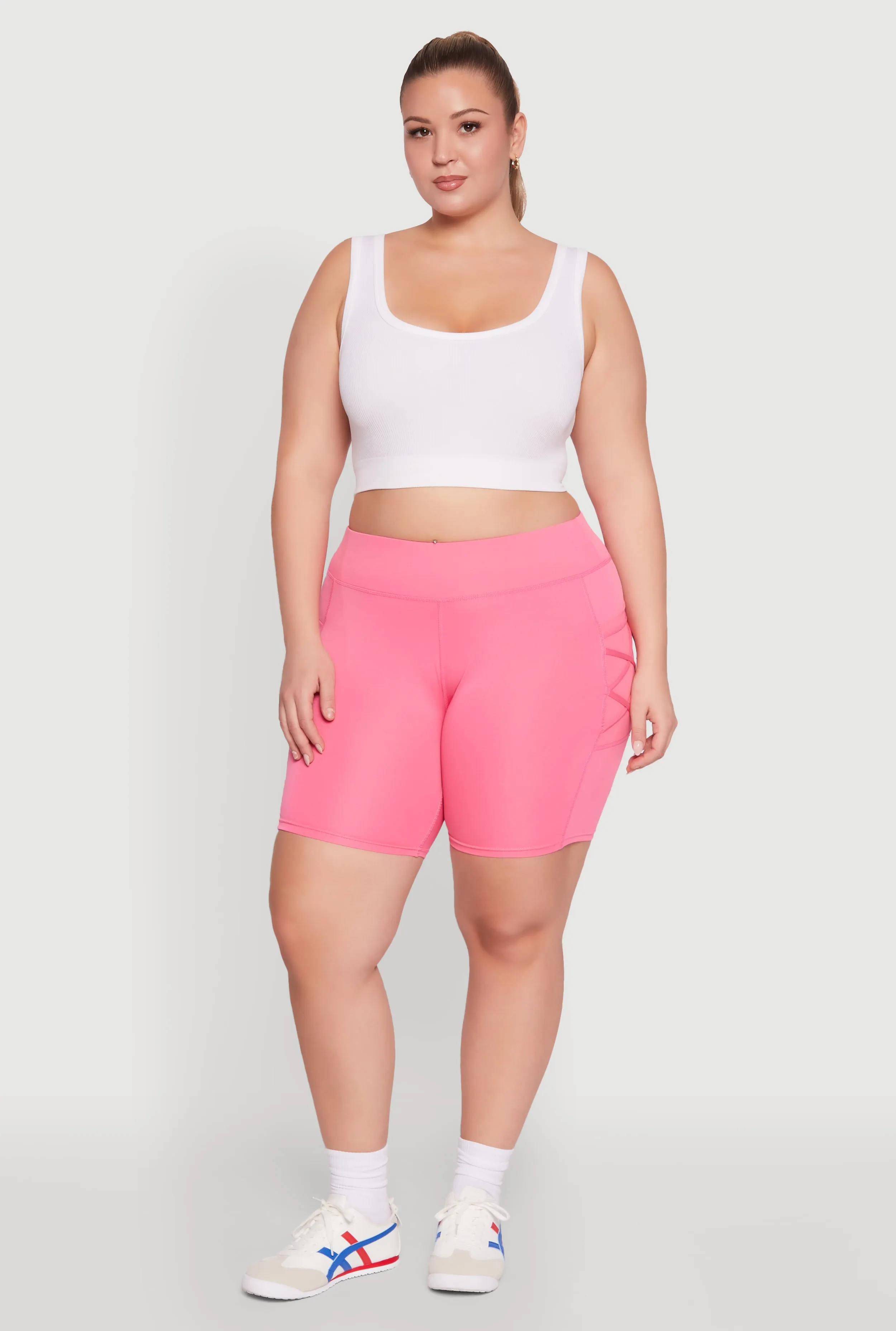 Plus Size Caged Mesh Cell Phone Pocket Biker Shorts sold by Rainbow product image thumbnail 2