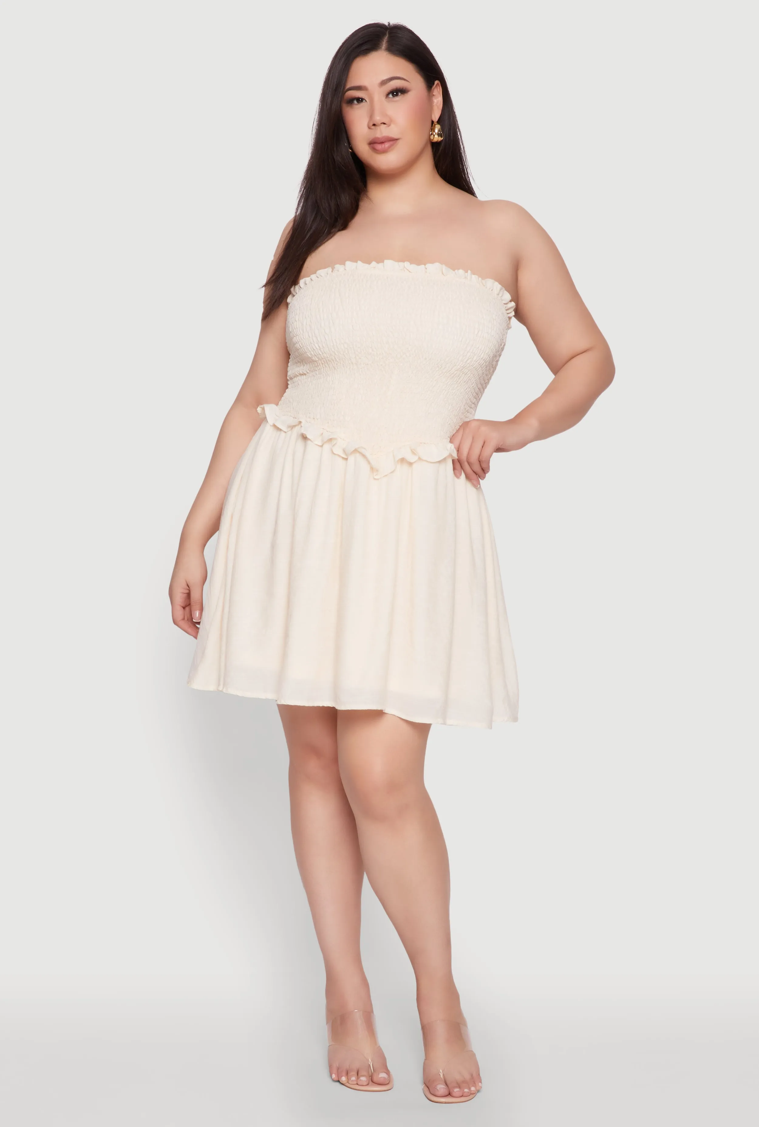 Plus Size Gauze Knit Smocked Mini Dress sold by Rainbow