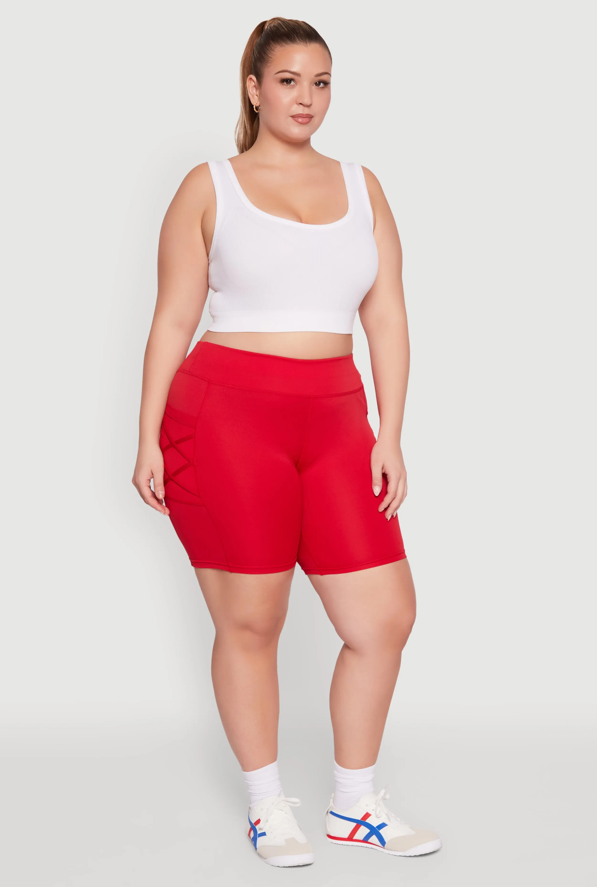 Plus Size Caged Mesh Cell Phone Pocket Biker Shorts sold by Rainbow