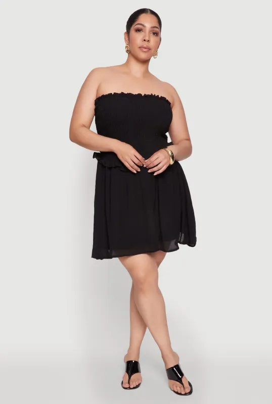 Plus Size Gauze Knit Smocked Mini Dress sold by Rainbow