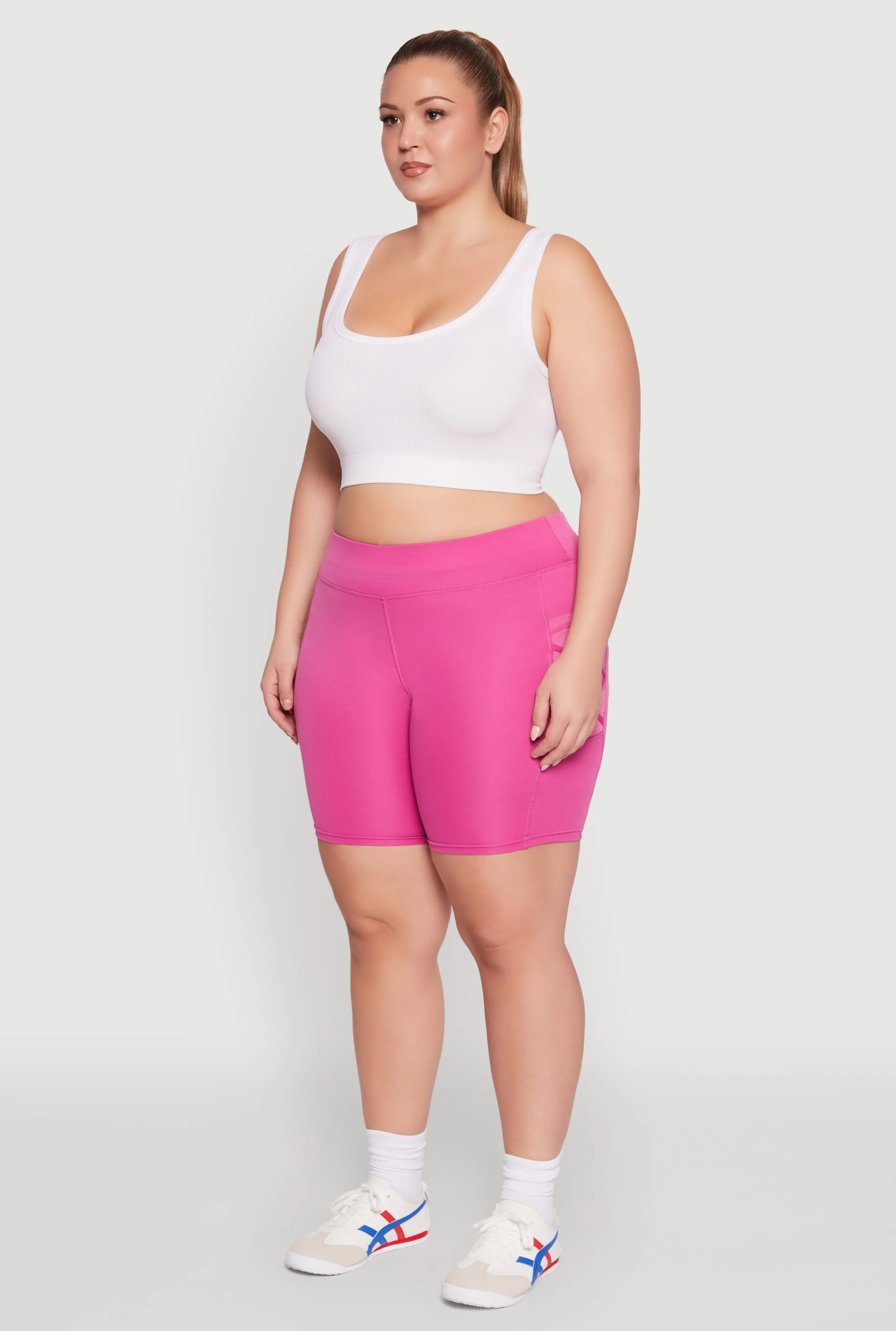 Plus Size Caged Mesh Cell Phone Pocket Biker Shorts sold by Rainbow product image thumbnail 3