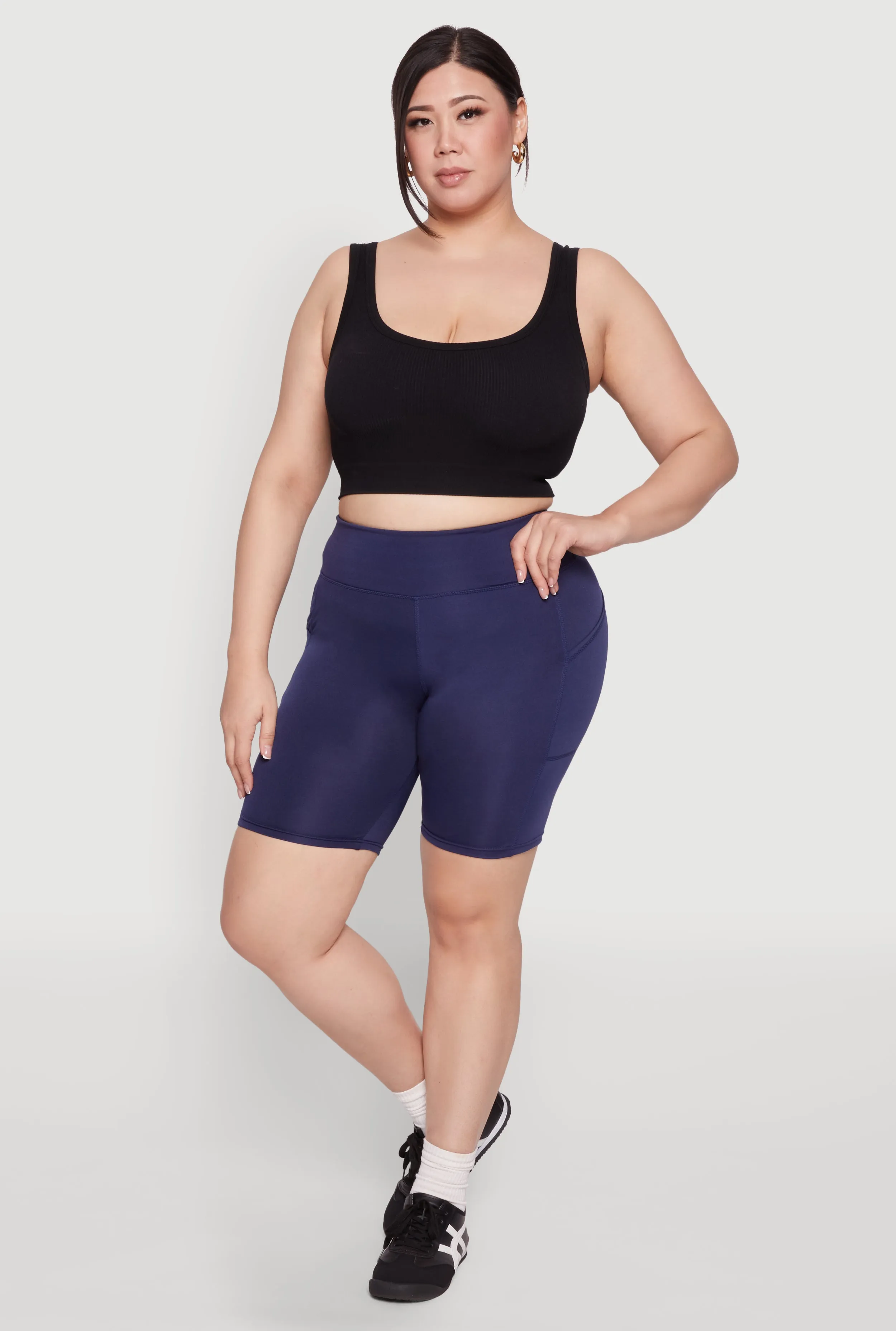 Plus Size Cell Phone Pocket High Waist Biker Shorts sold by Rainbow