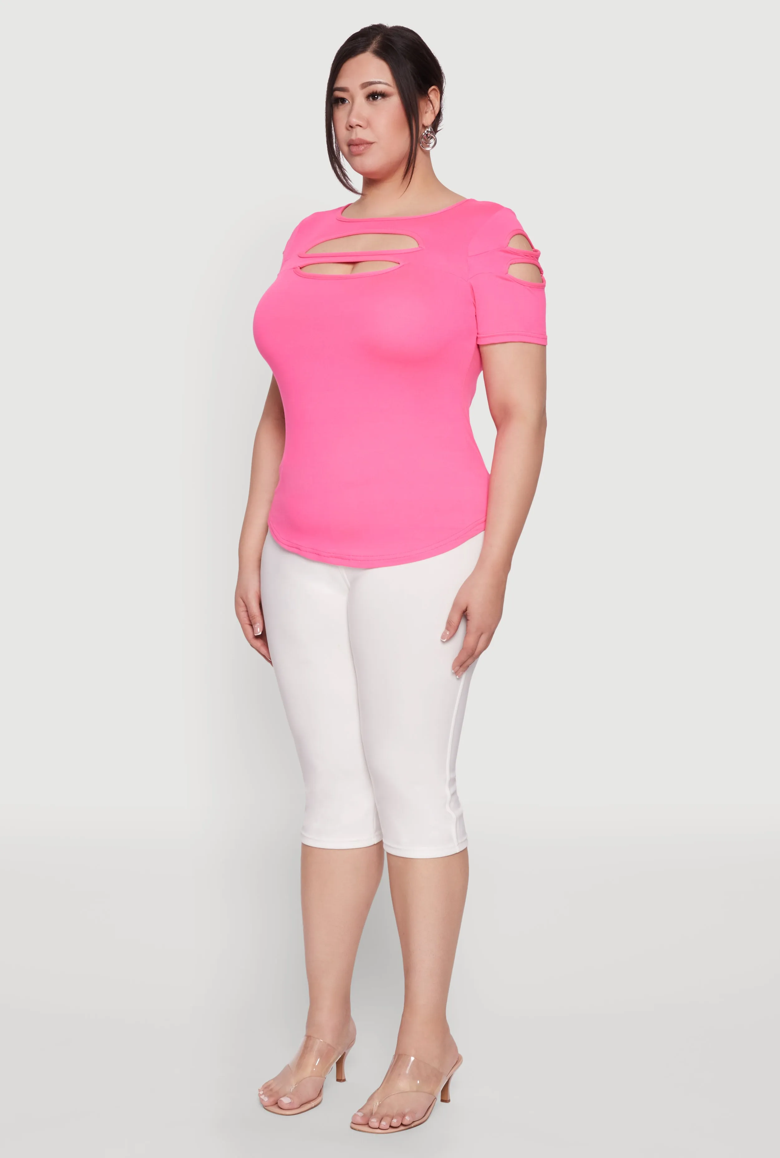 Plus Size Cut Out Crew Neck Tee sold by Rainbow product image thumbnail 5