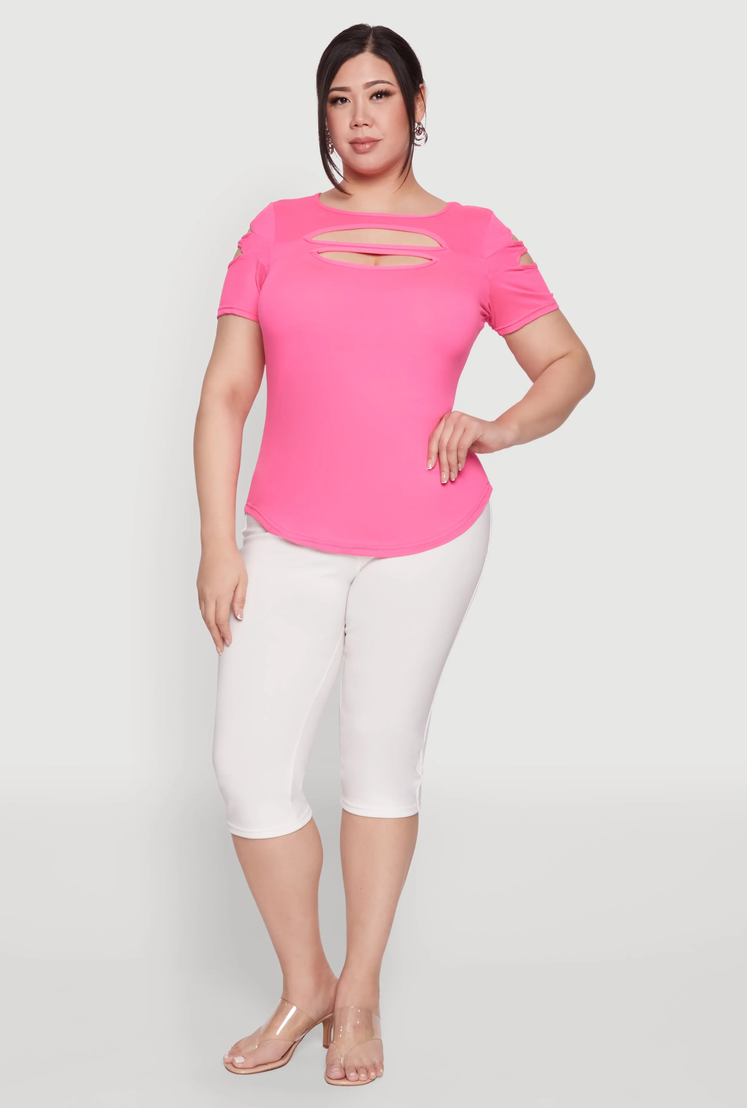Plus Size Cut Out Crew Neck Tee sold by Rainbow