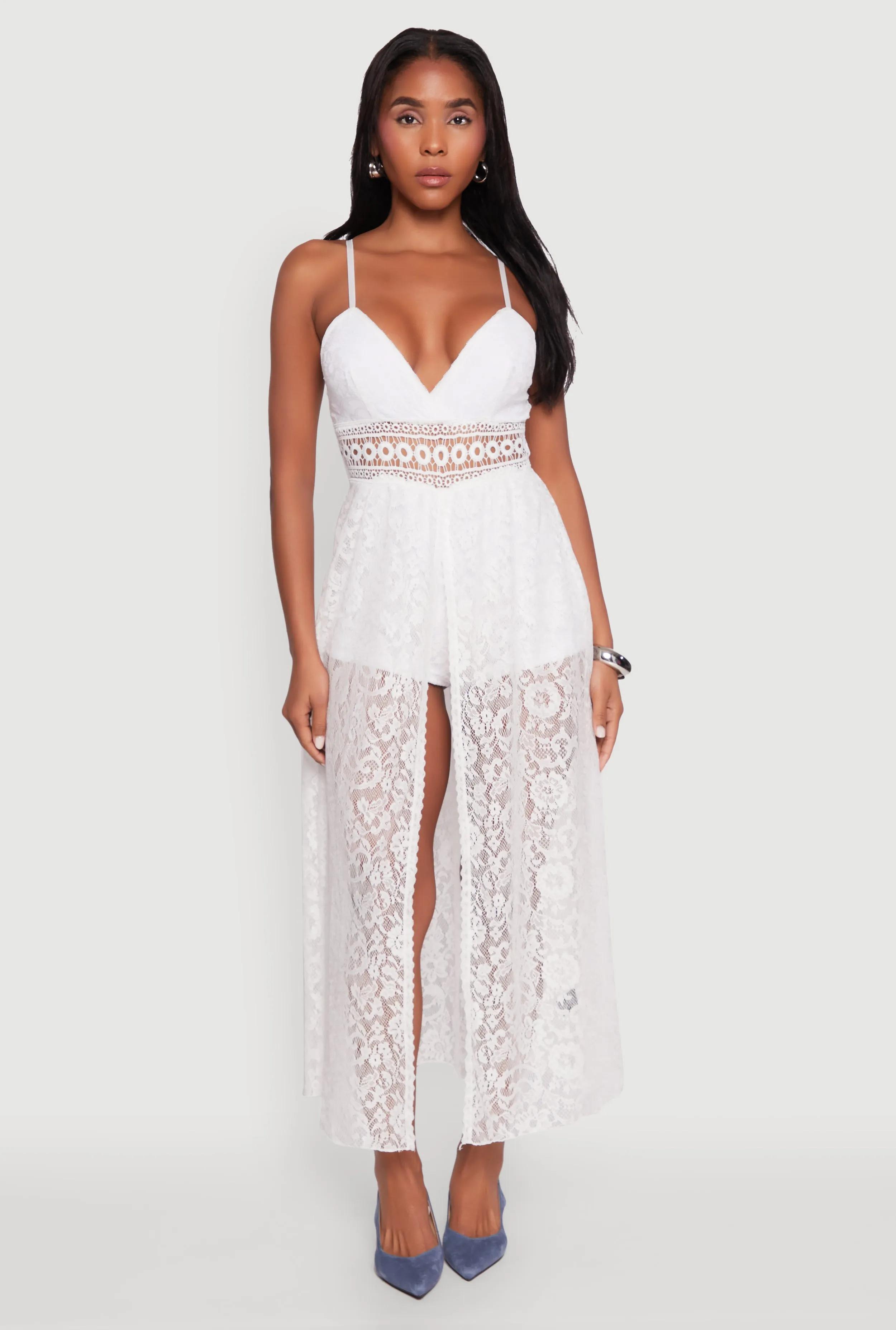 Crochet Waist Detail Lace Maxi Romper sold by Rainbow