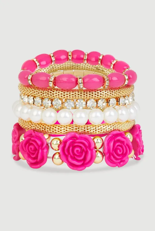 Rose Assorted Faux Pearl Stretch Bracelets Set of 6 sold by Rainbow