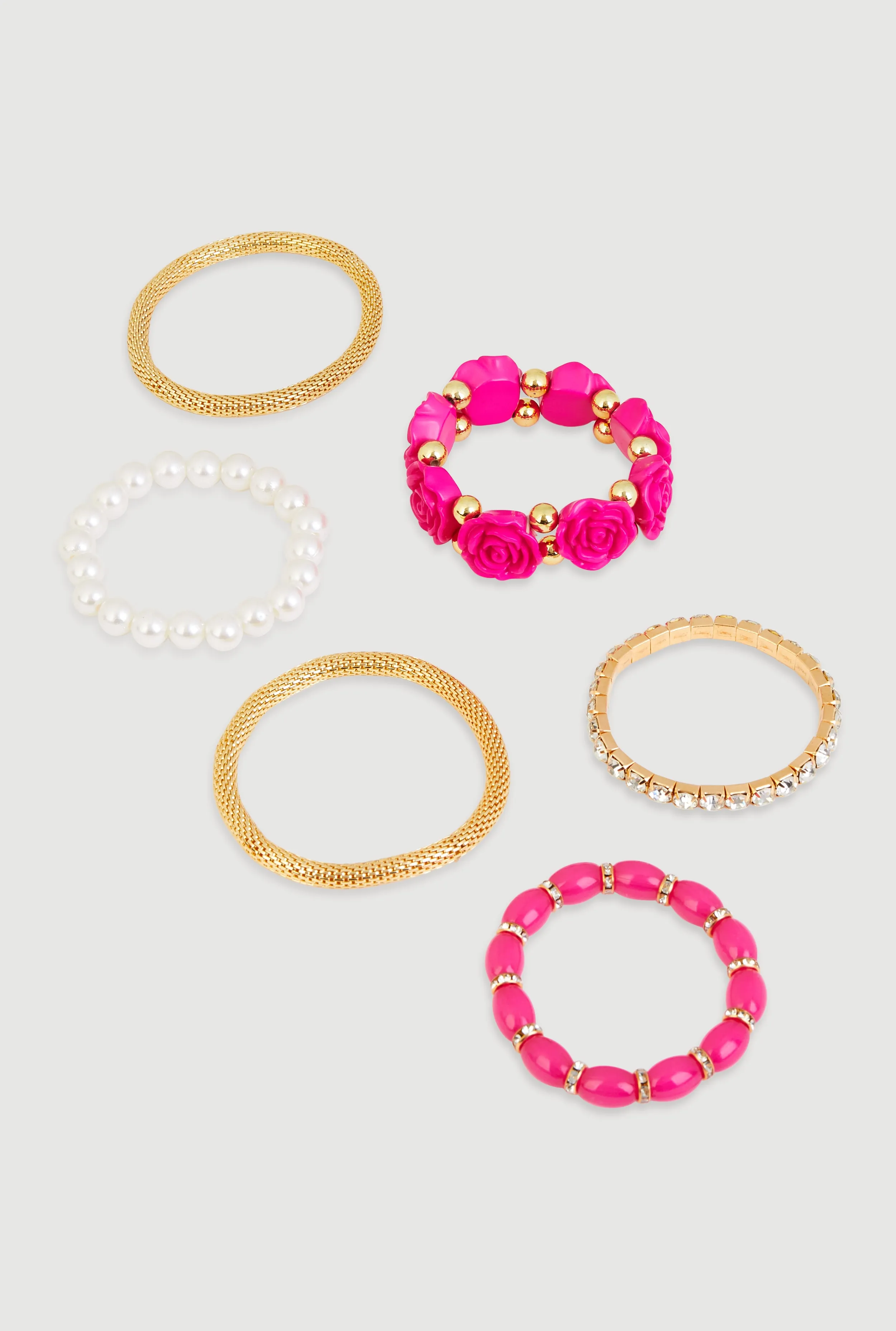 Rose Assorted Faux Pearl Stretch Bracelets Set of 6 sold by Rainbow product image thumbnail 3