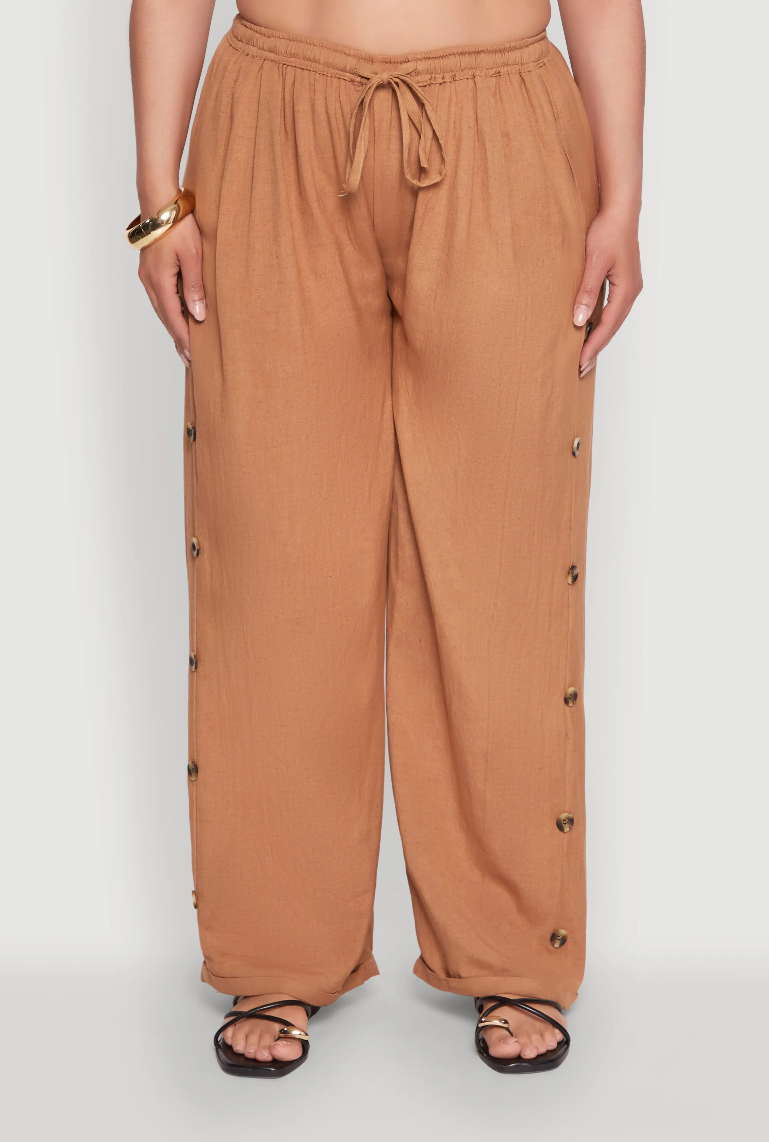 Plus Size Side Button Detail Linen Pants sold by Rainbow product image thumbnail 5