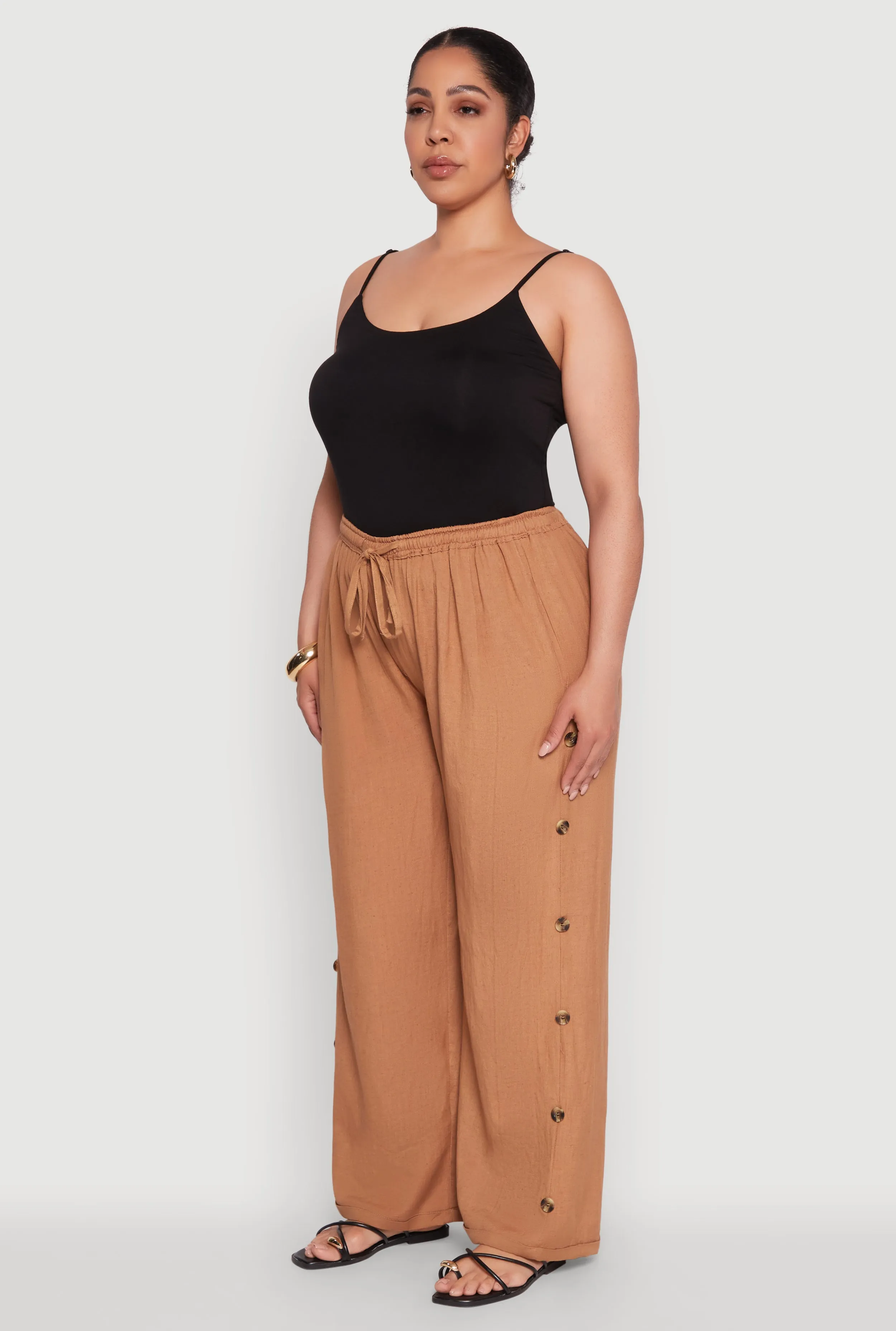 Plus Size Side Button Detail Linen Pants sold by Rainbow product image thumbnail 3