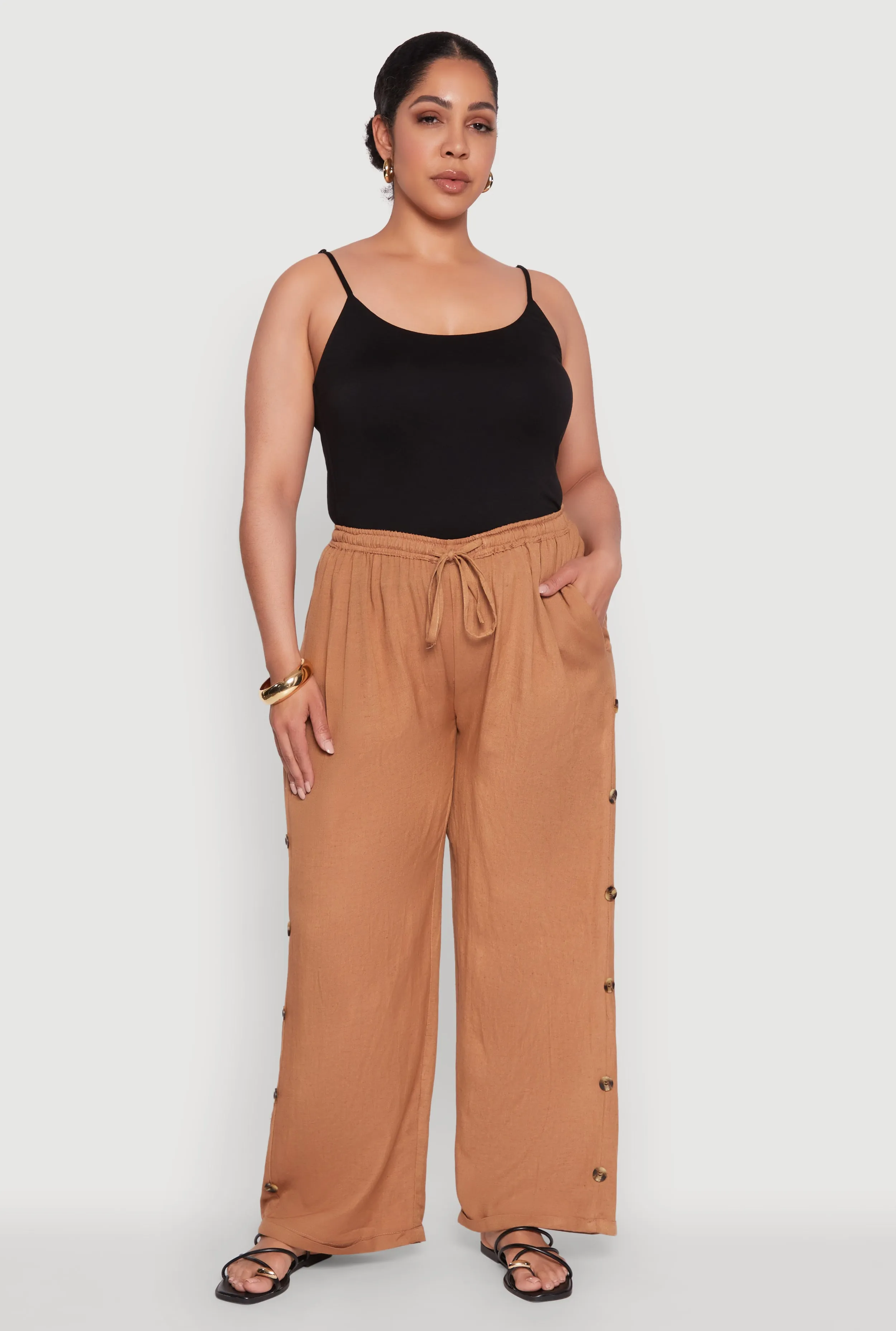 Plus Size Side Button Detail Linen Pants sold by Rainbow product image thumbnail 2