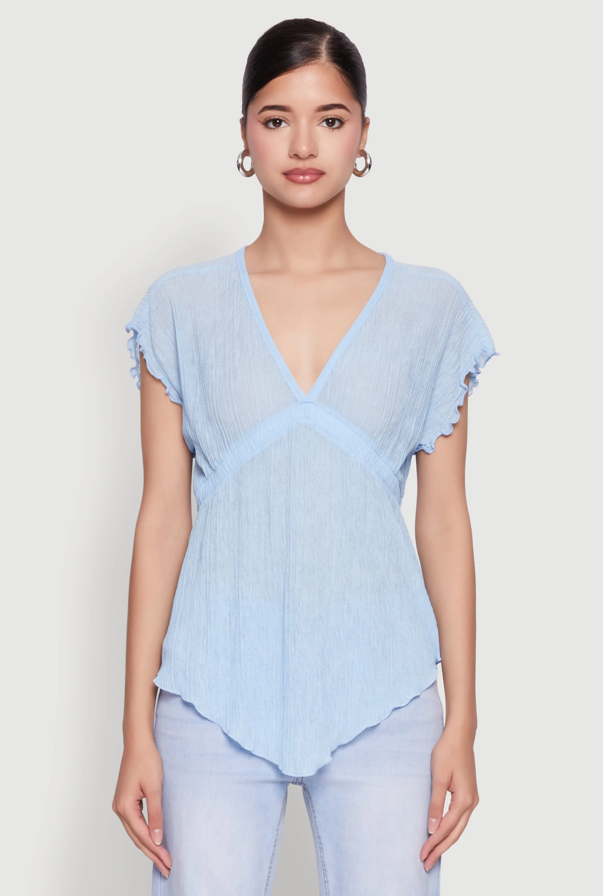 V Neck Lettuce Edge Hanky Hem Blouse sold by Rainbow product image thumbnail 2