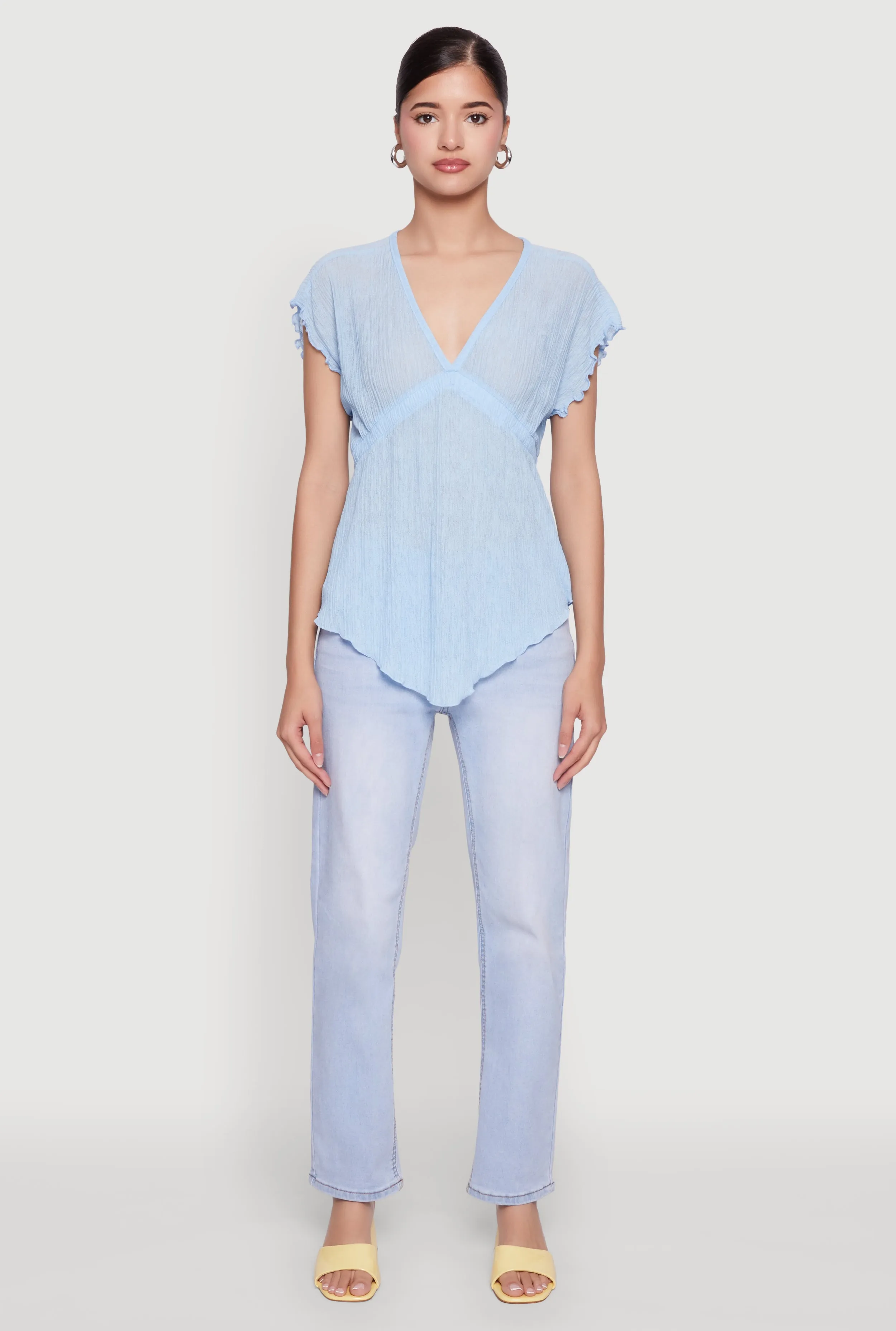 V Neck Lettuce Edge Hanky Hem Blouse sold by Rainbow product image thumbnail 3