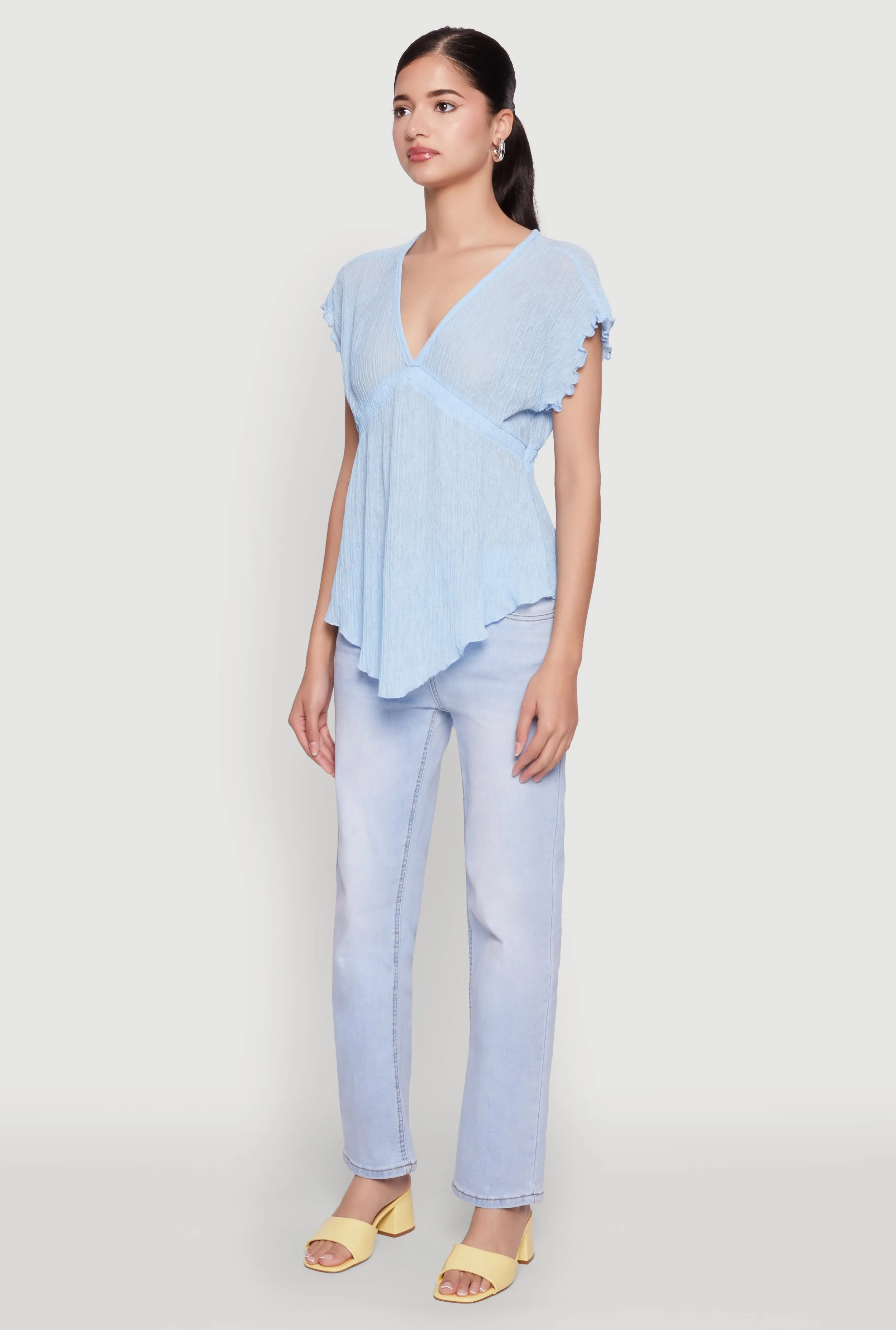 V Neck Lettuce Edge Hanky Hem Blouse sold by Rainbow product image thumbnail 5