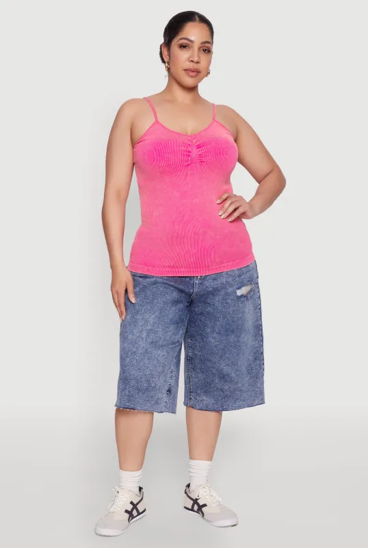 Plus Size Ribbed Knit Seamless Mineral Wash Cami sold by Rainbow