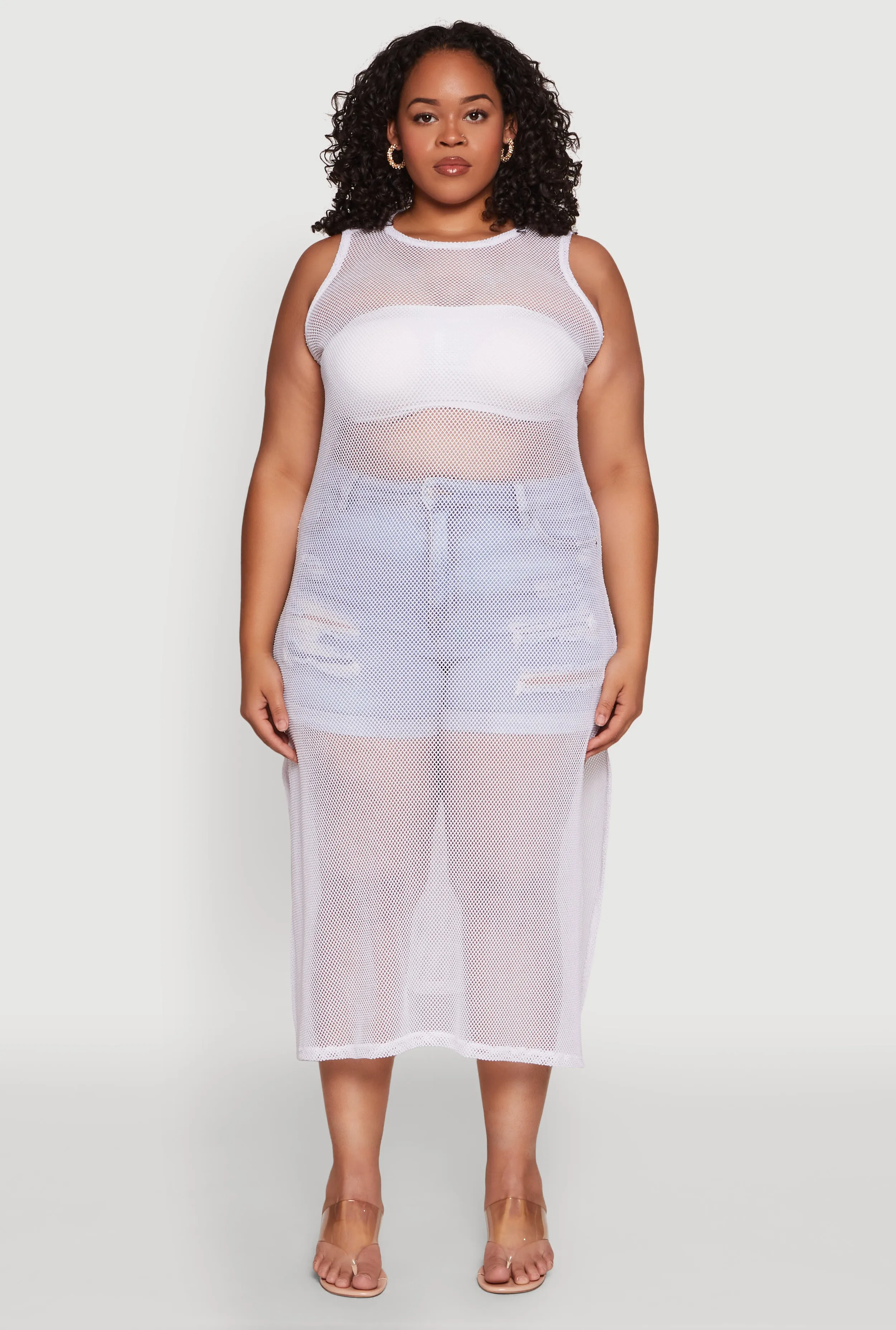 Plus Size Fishnet Side Slit Maxi Tank Top sold by Rainbow