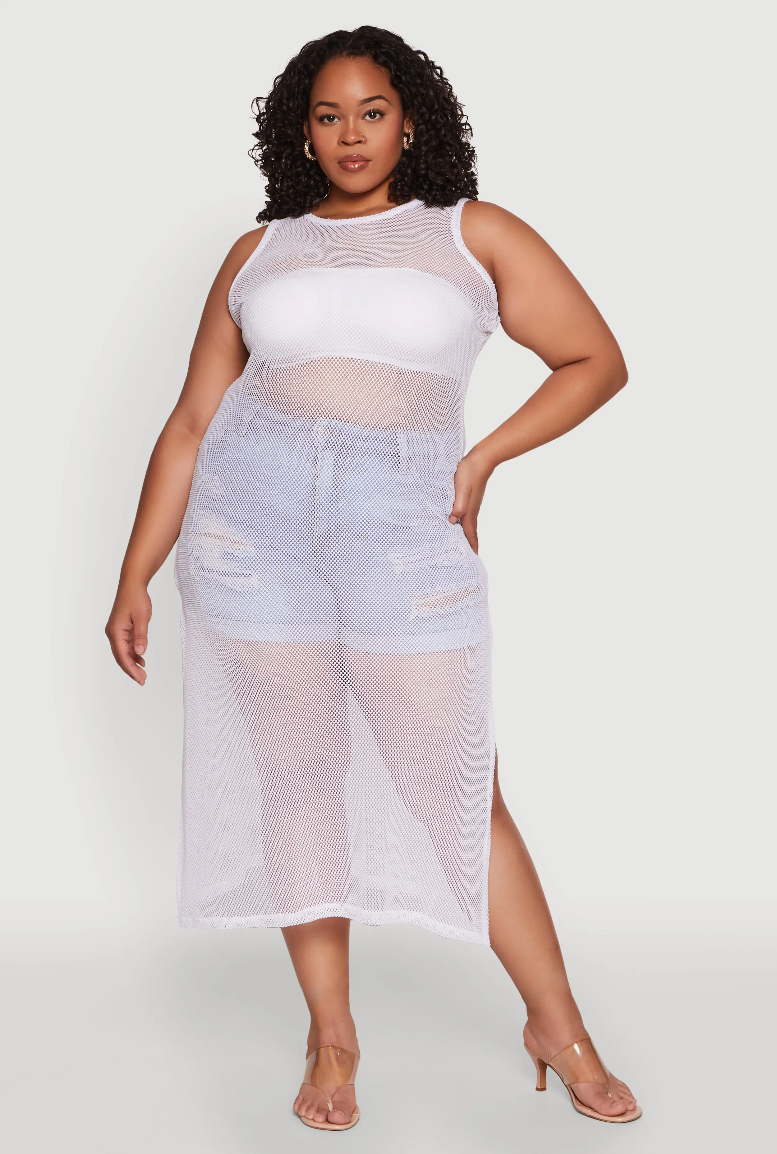 Plus Size Fishnet Side Slit Maxi Tank Top sold by Rainbow product image thumbnail 2