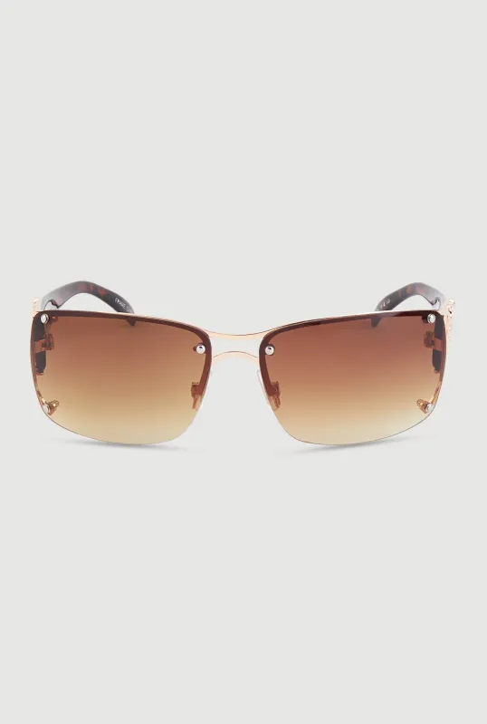 Leopard Print Metallic Detail Ombre Lens Sunglasses sold by Rainbow