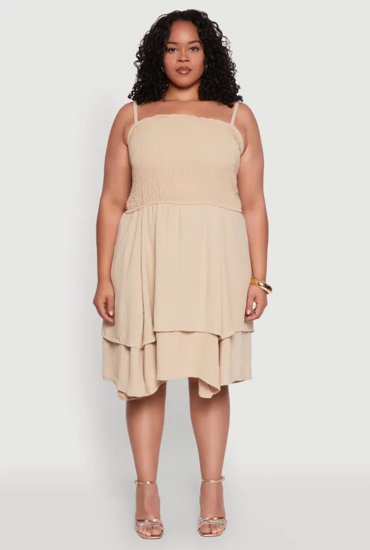 Plus Size Smocked Ruffle Tiered Dress sold by Rainbow