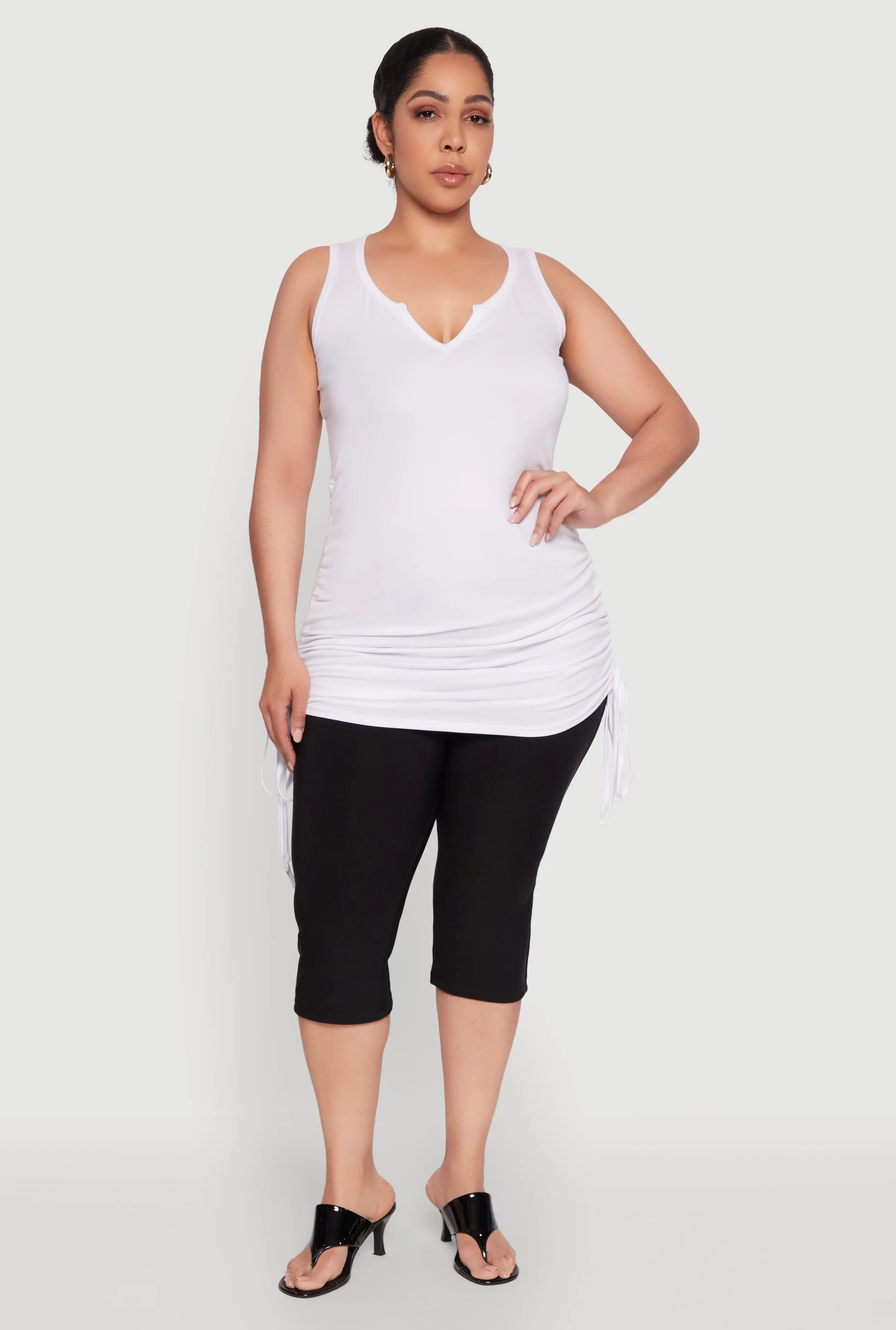Plus Size Ruched Notch Neck Tank Top sold by Rainbow product image thumbnail 3
