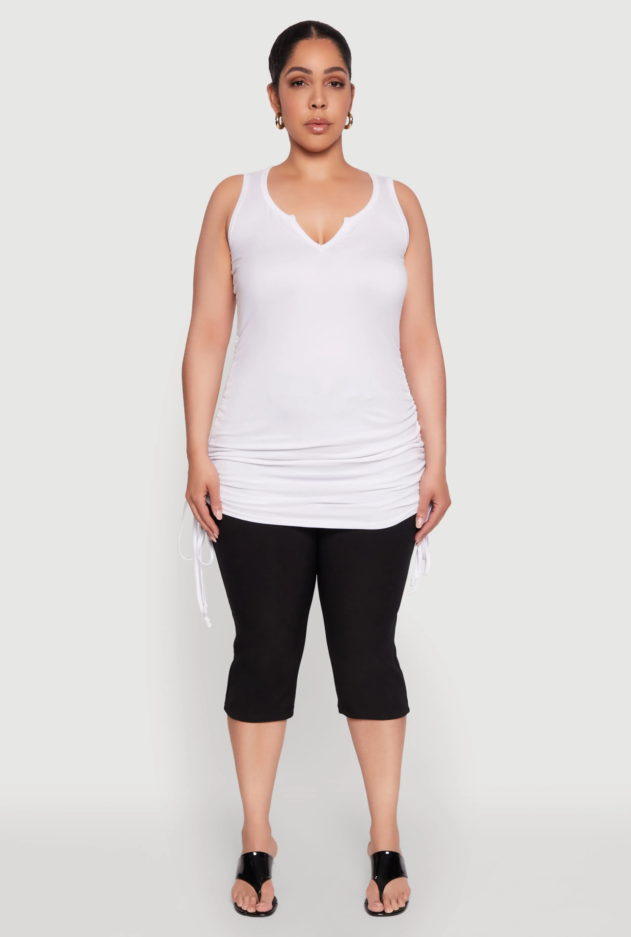 Plus Size Ruched Notch Neck Tank Top sold by Rainbow