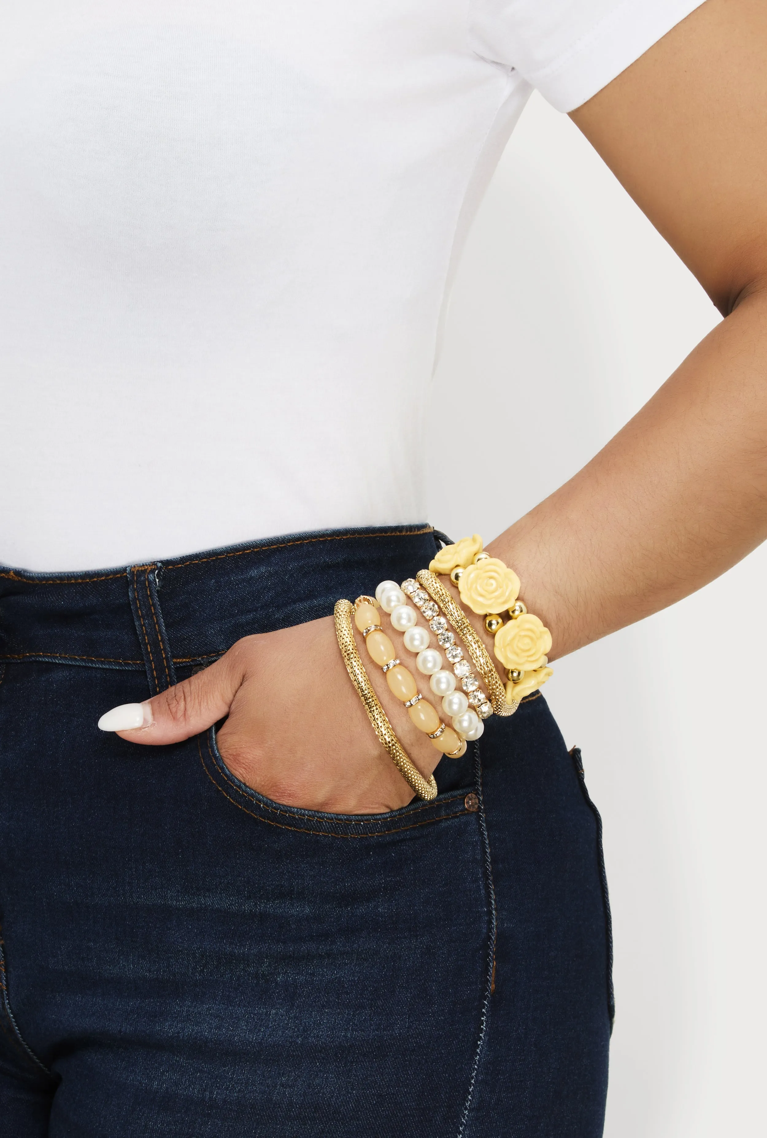 Rose Assorted Faux Pearl Stretch Bracelets Set of 6 sold by Rainbow product image thumbnail 2