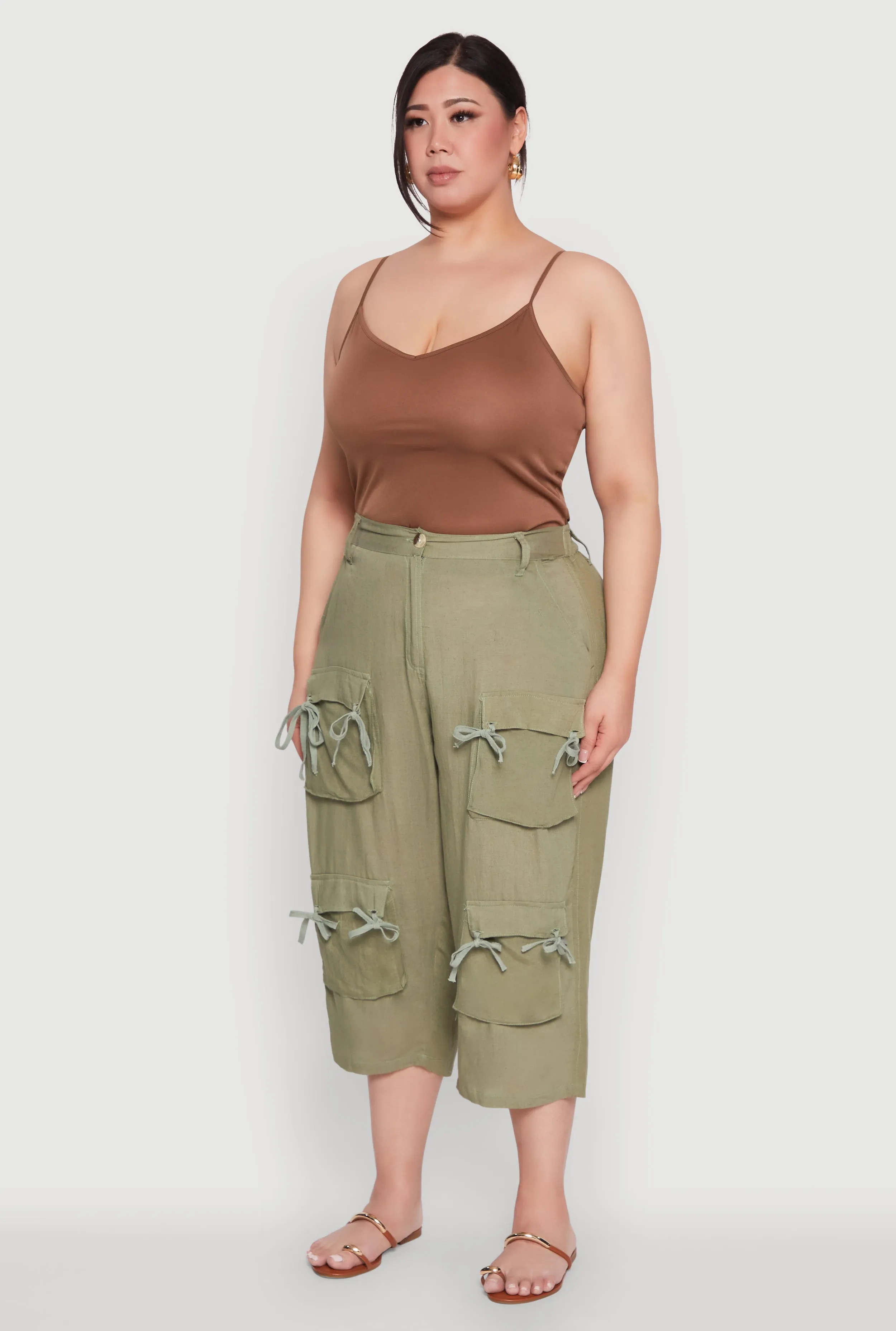 Plus Size Tie Cargo Pocket Capri Pants sold by Rainbow product image thumbnail 3