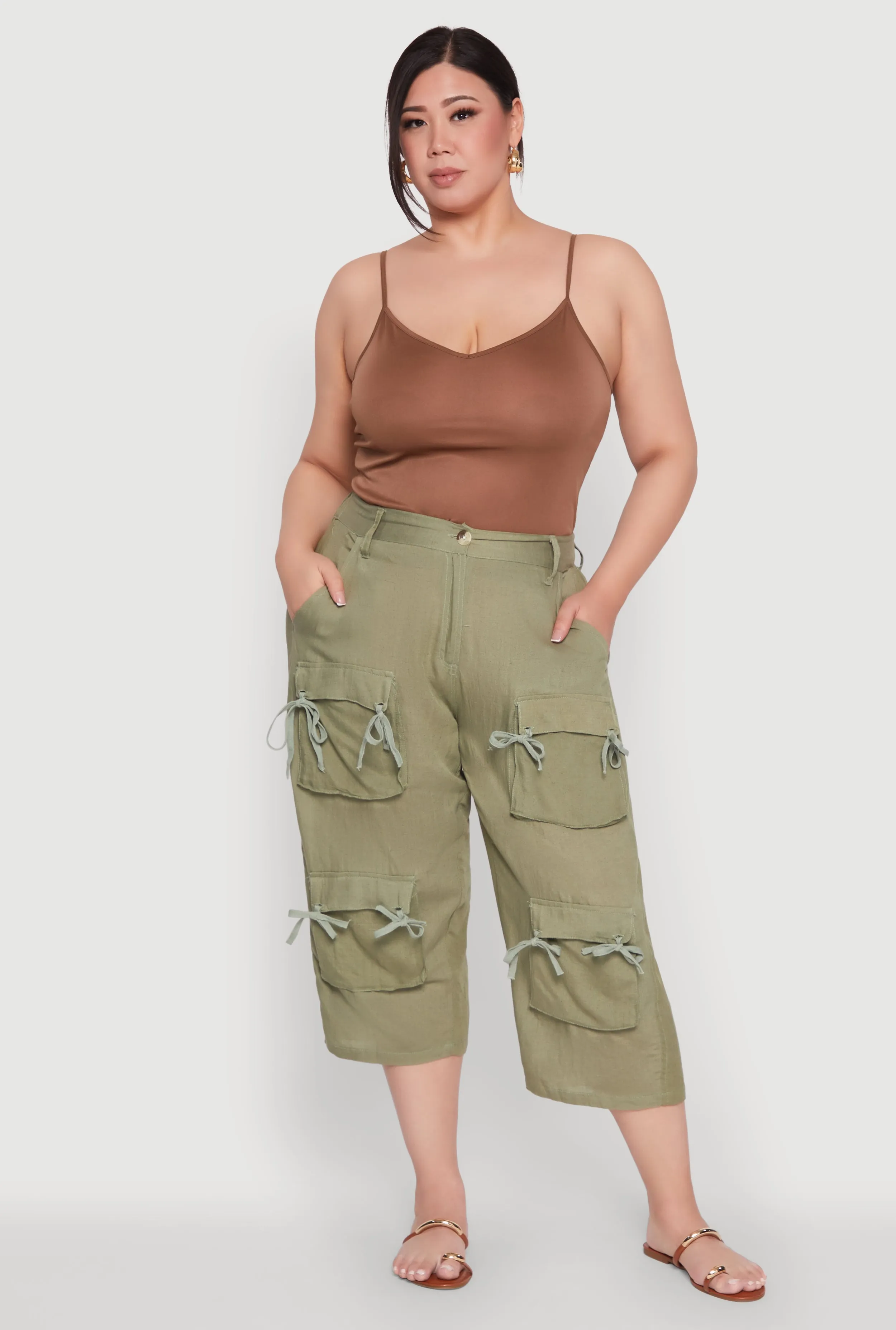 Plus Size Tie Cargo Pocket Capri Pants sold by Rainbow product image thumbnail 2