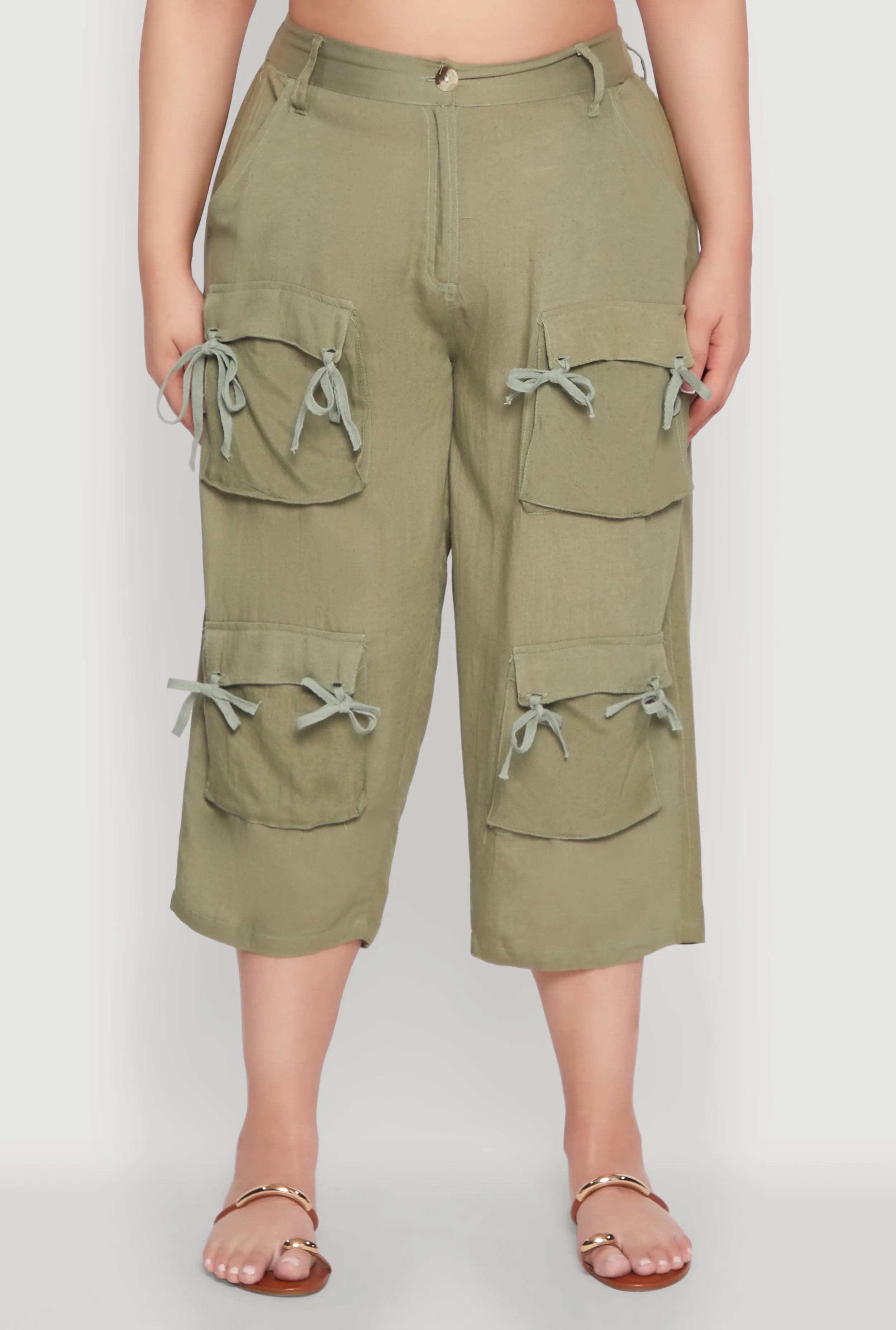 Plus Size Tie Cargo Pocket Capri Pants sold by Rainbow product image thumbnail 5