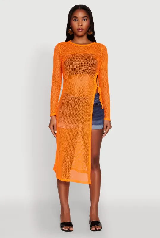 Fishnet Drawstring Keyhole Side Slit Maxi Top sold by Rainbow