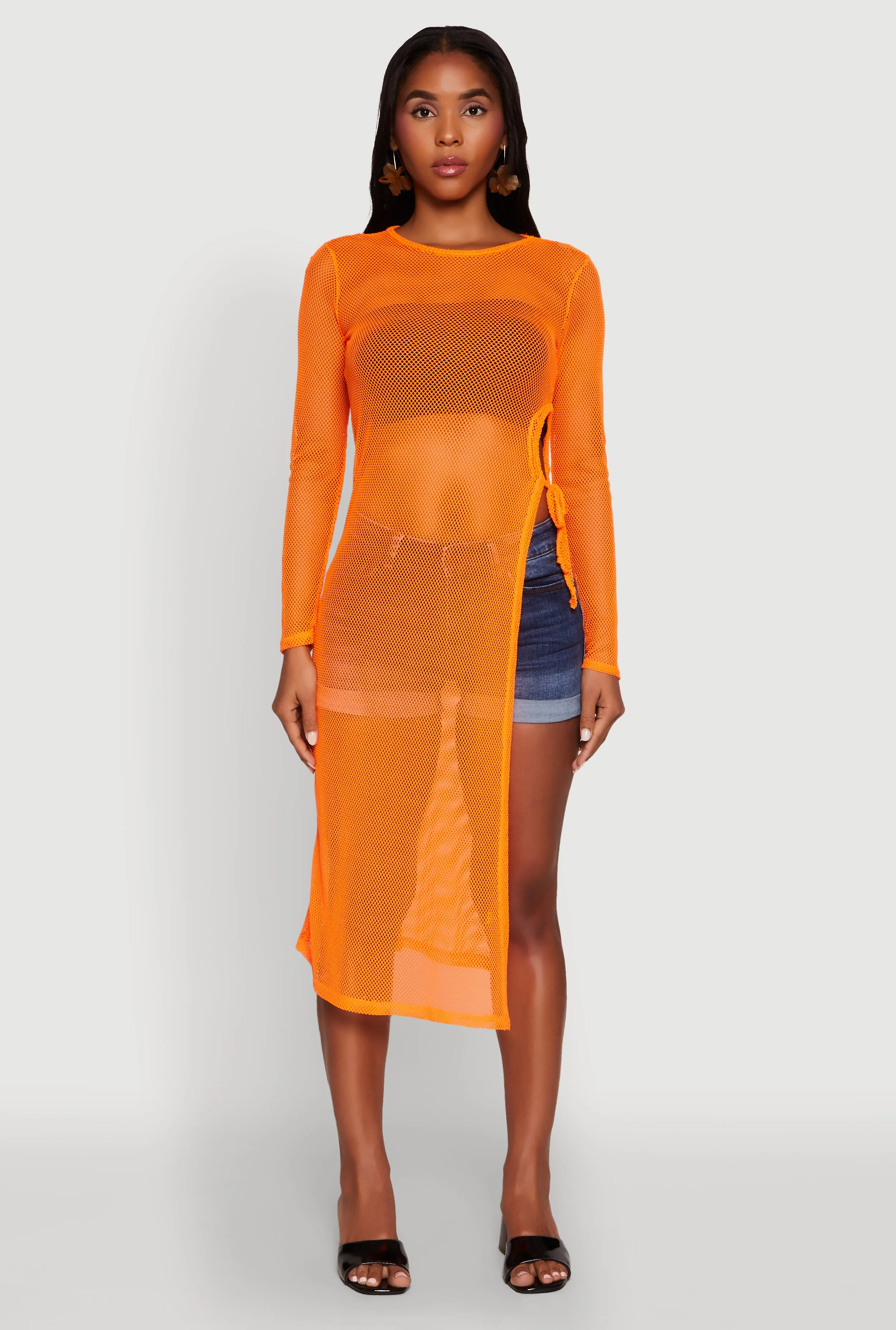 Fishnet Drawstring Keyhole Side Slit Maxi Top sold by Rainbow