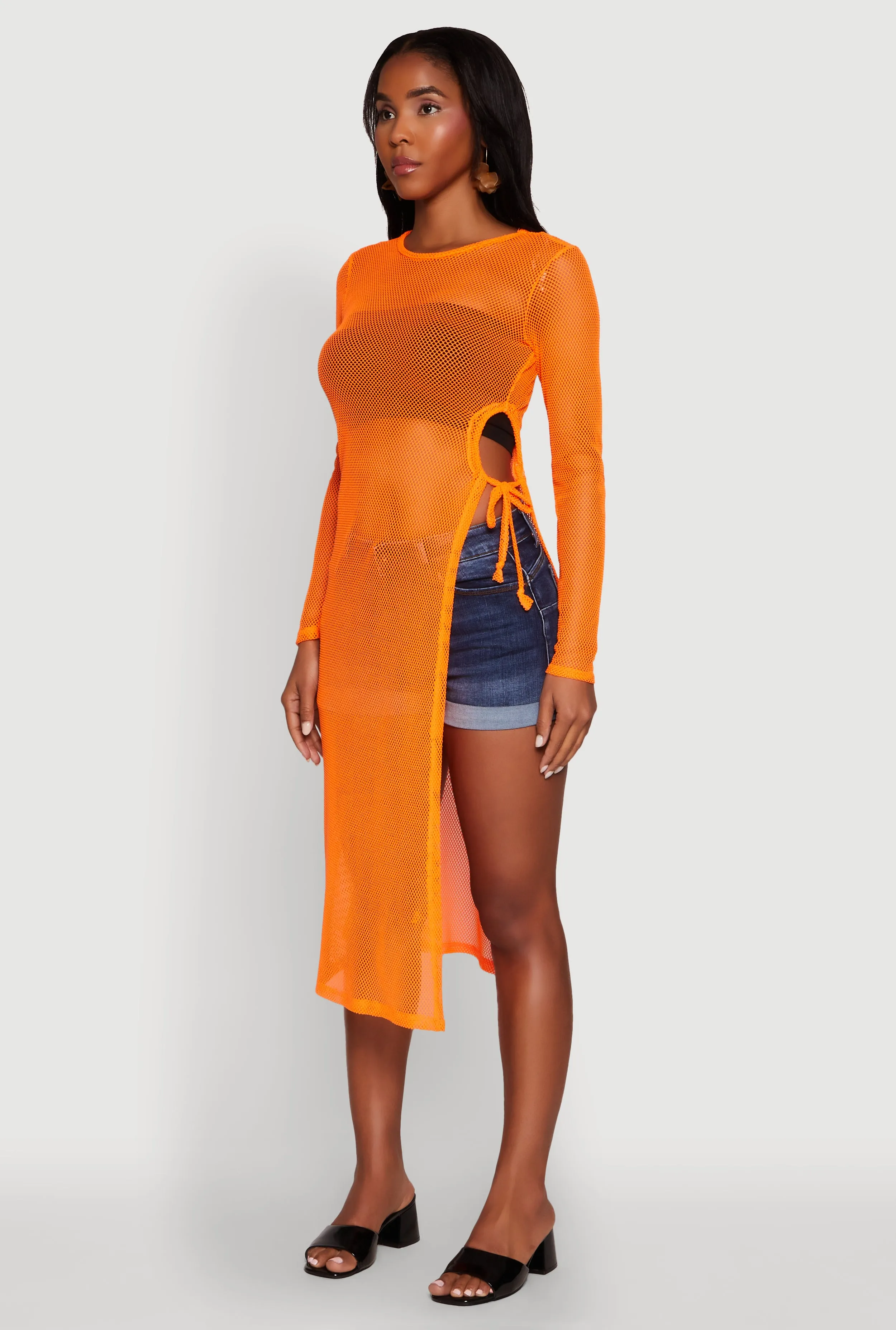 Fishnet Drawstring Keyhole Side Slit Maxi Top sold by Rainbow product image thumbnail 3