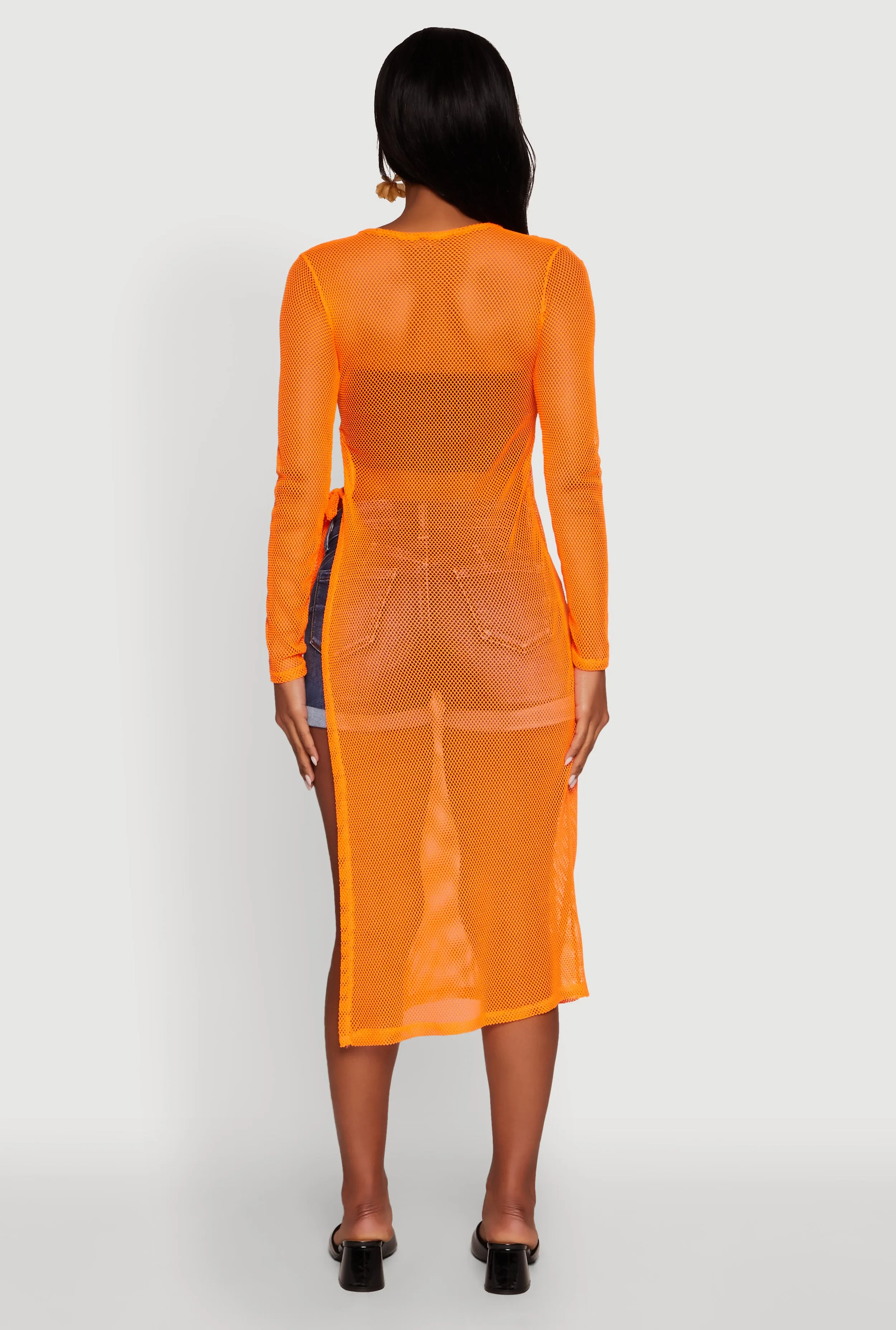 Fishnet Drawstring Keyhole Side Slit Maxi Top sold by Rainbow product image thumbnail 5