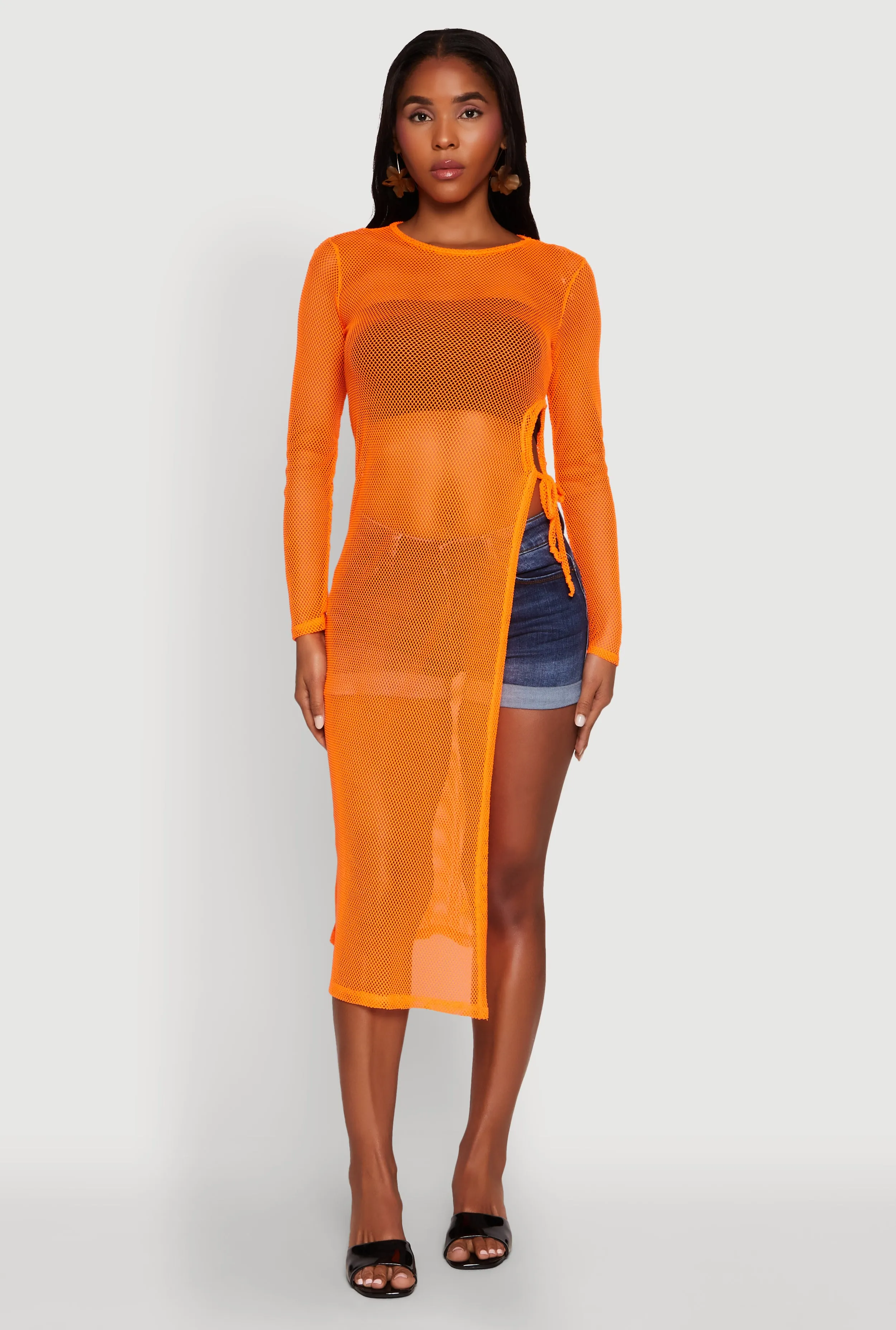 Fishnet Drawstring Keyhole Side Slit Maxi Top sold by Rainbow product image thumbnail 2