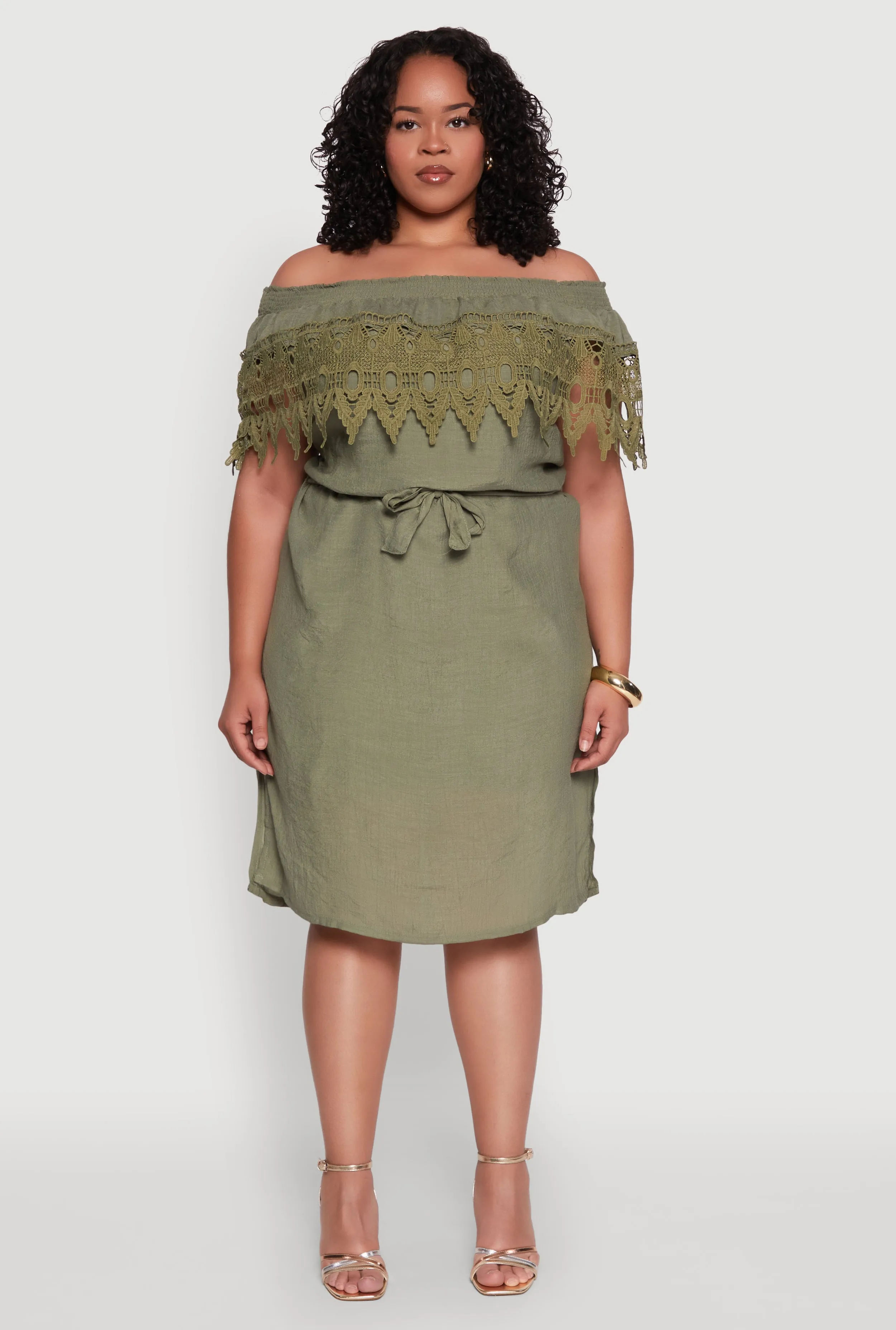 Plus Size Crochet Overlay Off The Shoulder Dress sold by Rainbow product image thumbnail 2