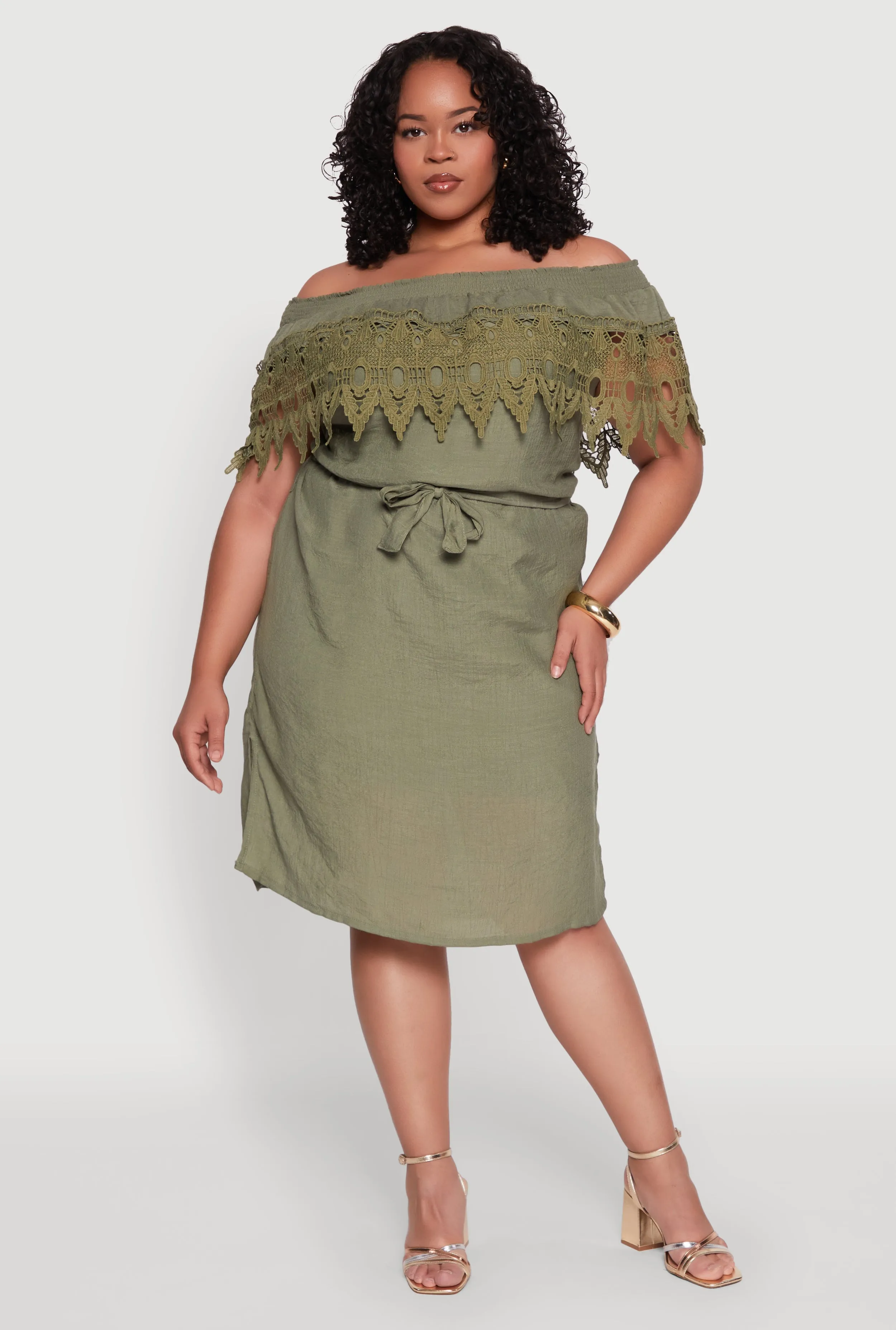 Plus Size Crochet Overlay Off The Shoulder Dress sold by Rainbow