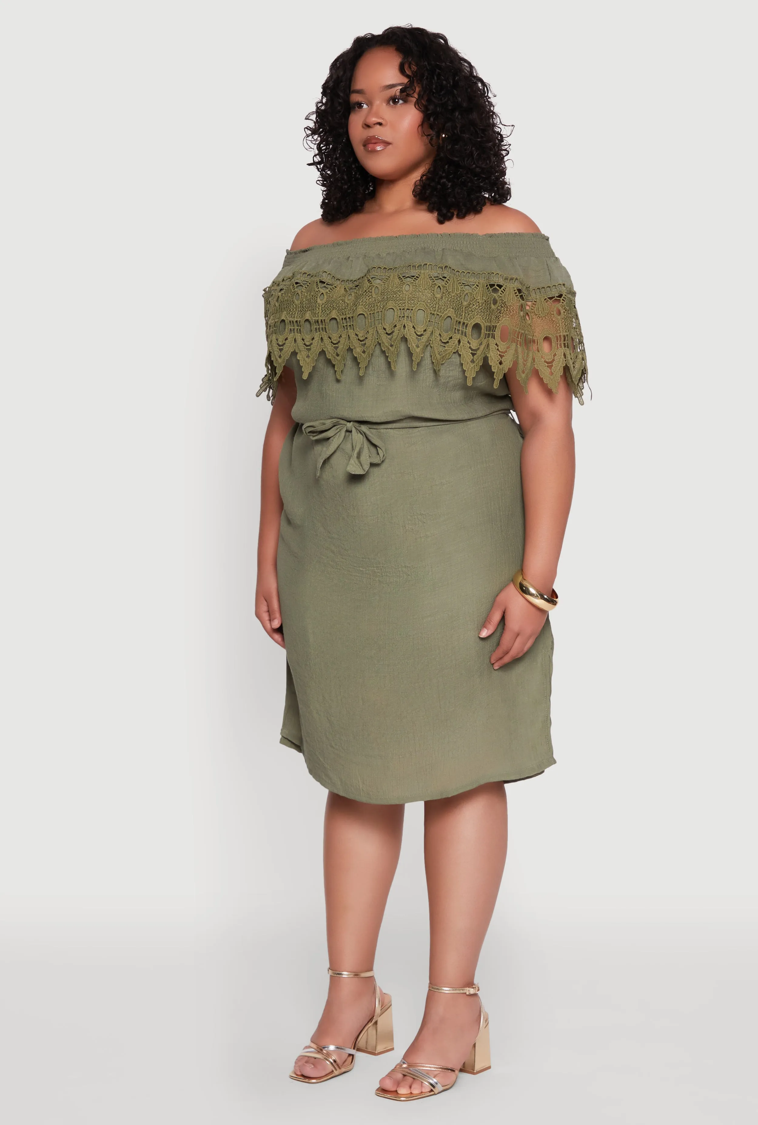 Plus Size Crochet Overlay Off The Shoulder Dress sold by Rainbow product image thumbnail 3