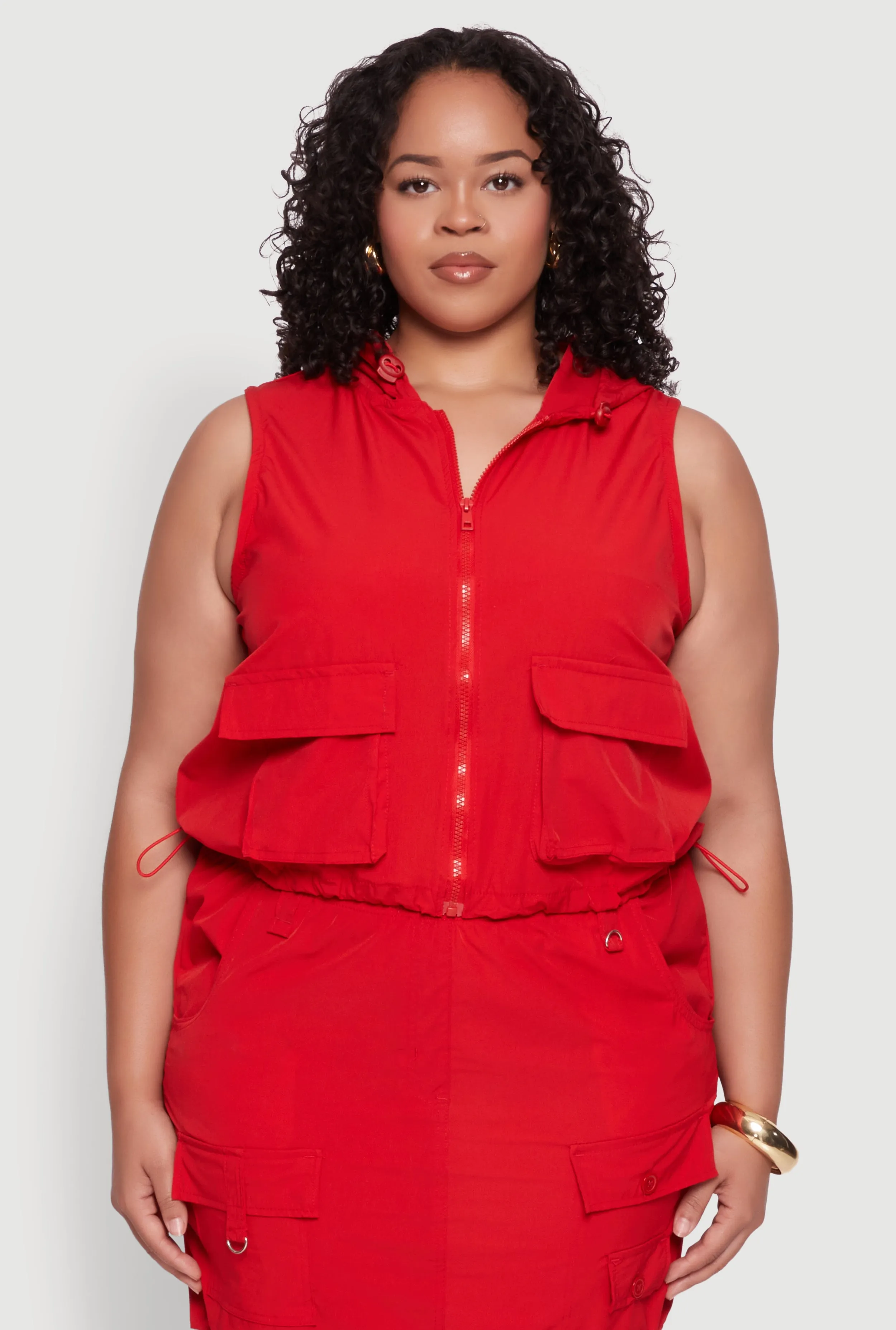 Plus Size Cargo Pocket Windbreaker Vest sold by Rainbow